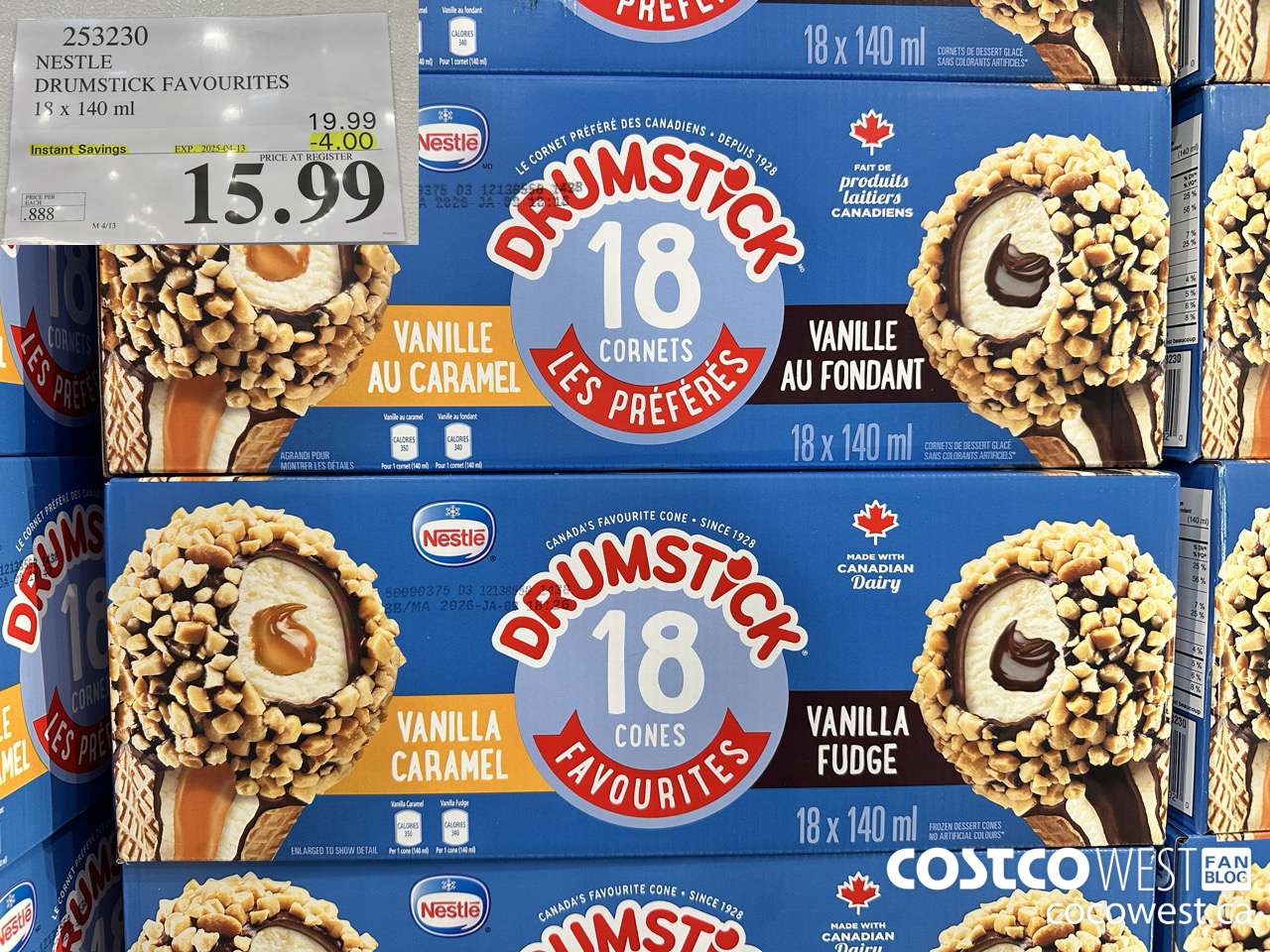 253230 NESTLE DRUMSTICK VARIETY PACK 18 x 140 ml ($4.00 INSTANT SAVINGS EXPIRES ON 2025-04-13) $15.99