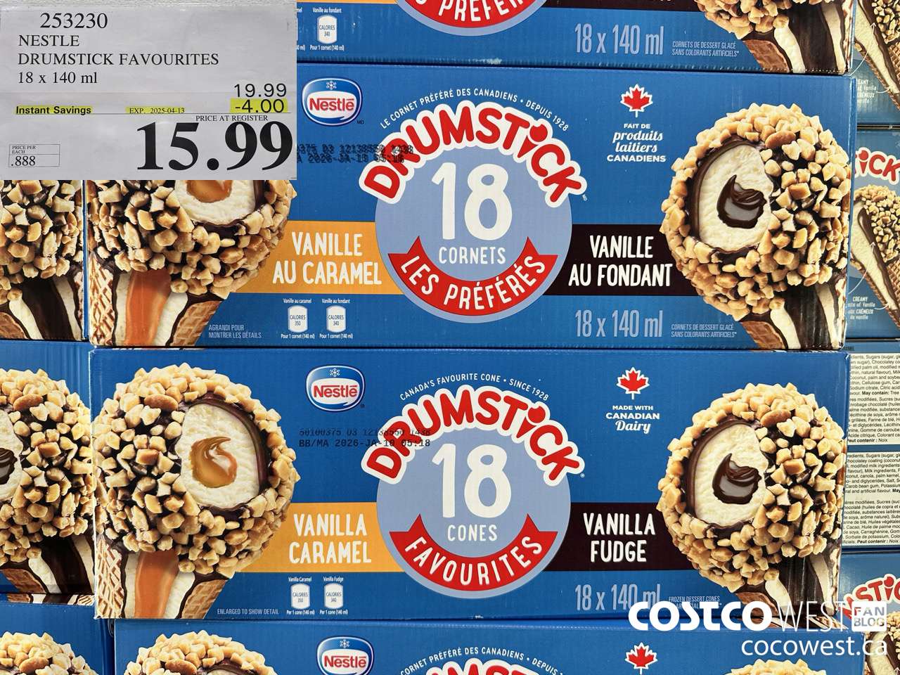 253230 NESTLE DRUMSTICK VARIETY PACK 18 x 140 ml ($4.00 INSTANT SAVINGS EXPIRES ON 2025-04-13) $15.99