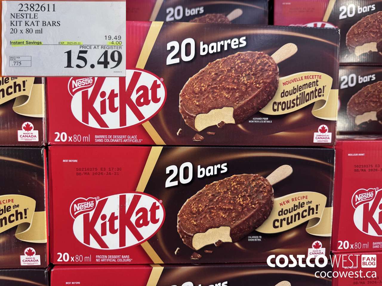 2382611 NESTLE KIT KAT BARS 20 X 80 ML ($4.00 INSTANT SAVINGS EXPIRES ON 2025-05-11) $15.49