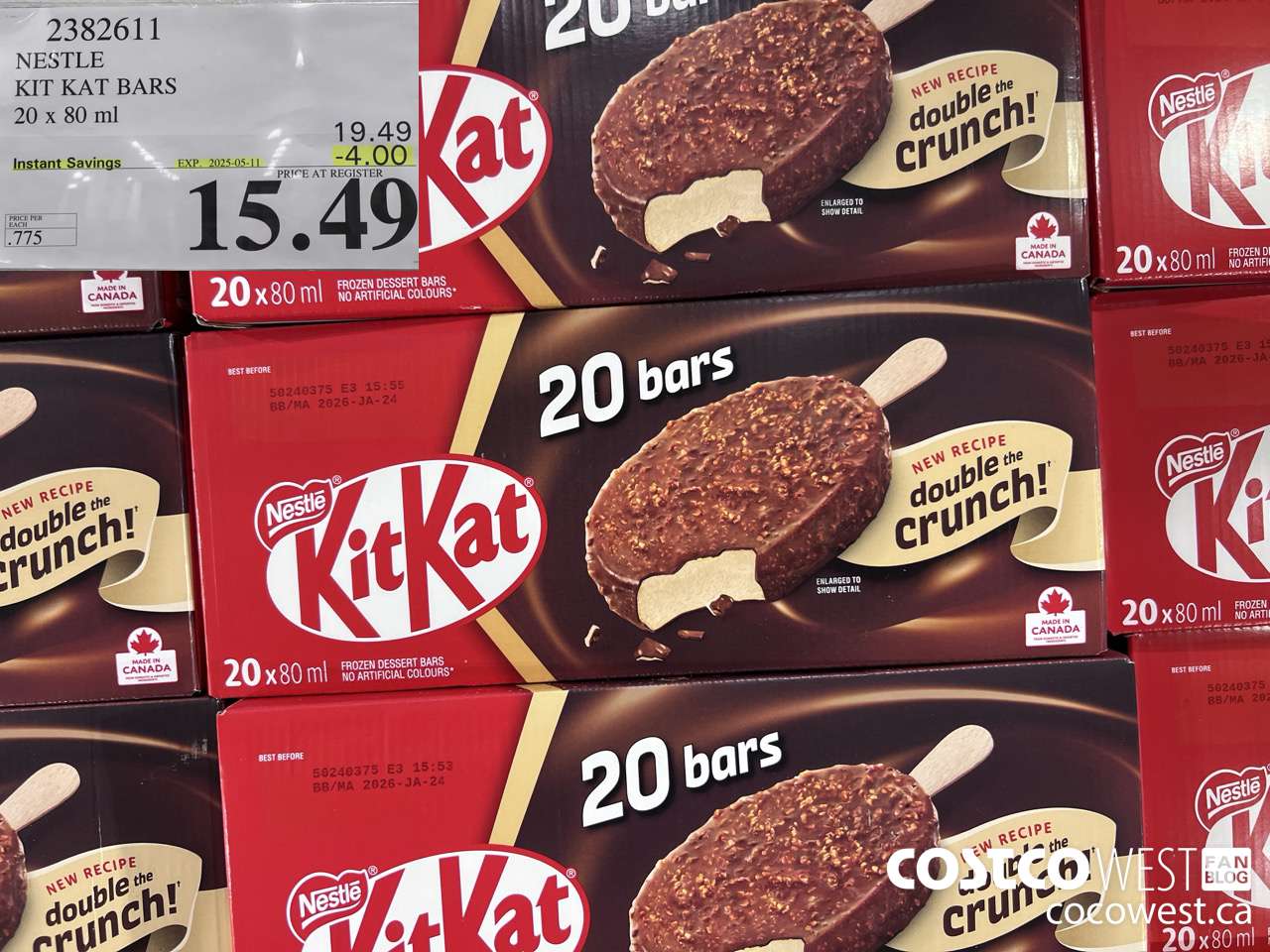 2382611 NESTLE KIT KAT BARS 20 X 80 ML ($4.00 INSTANT SAVINGS EXPIRES ON 2025-05-11) $15.49