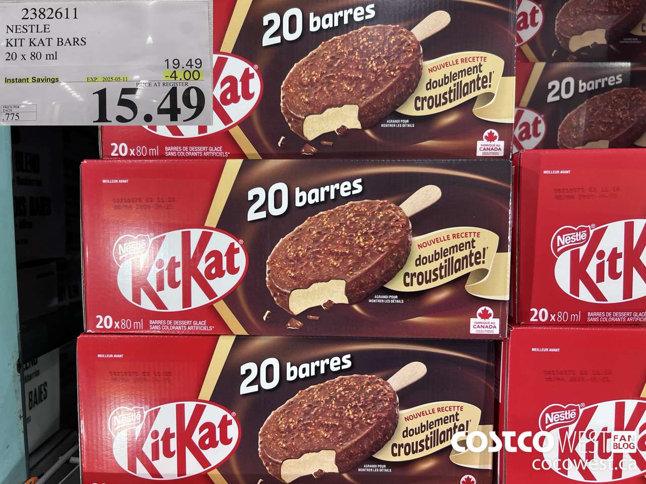 2382611 NESTLE KIT KAT BARS 20 X 80 ML ($4.00 INSTANT SAVINGS EXPIRES ON 2025-05-11) $15.49