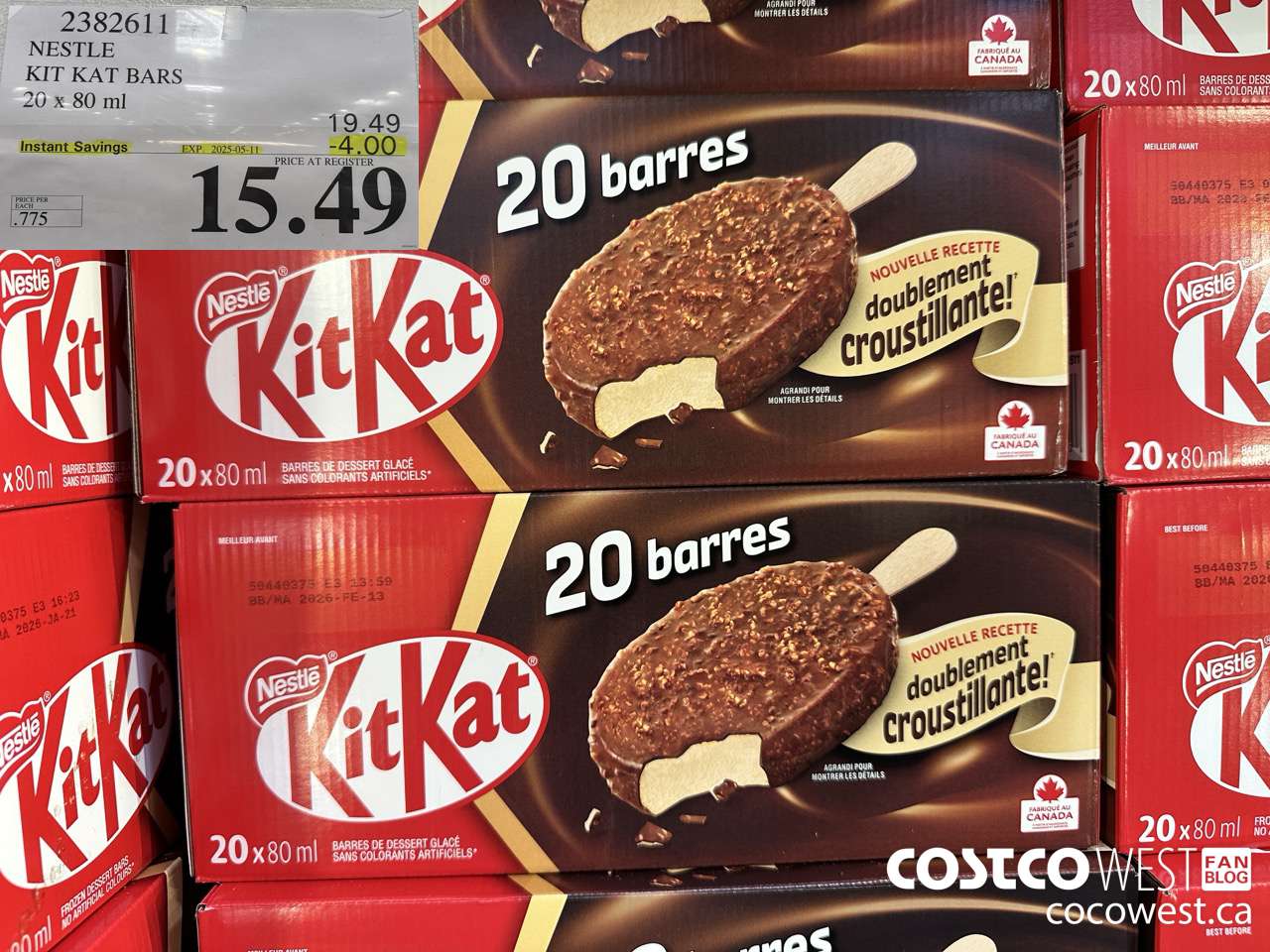 2382611 NESTLE KIT KAT BARS 20 X 80 ML ($4.00 INSTANT SAVINGS EXPIRES ON 2025-05-11) $15.49