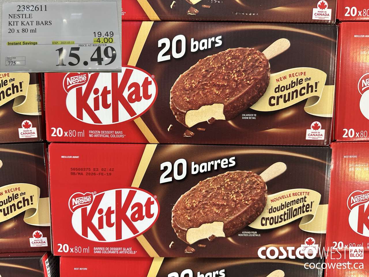 2382611 NESTLE KIT KAT BARS 20 X 80 ML ($4.00 INSTANT SAVINGS EXPIRES ON 2025-05-11) $15.49