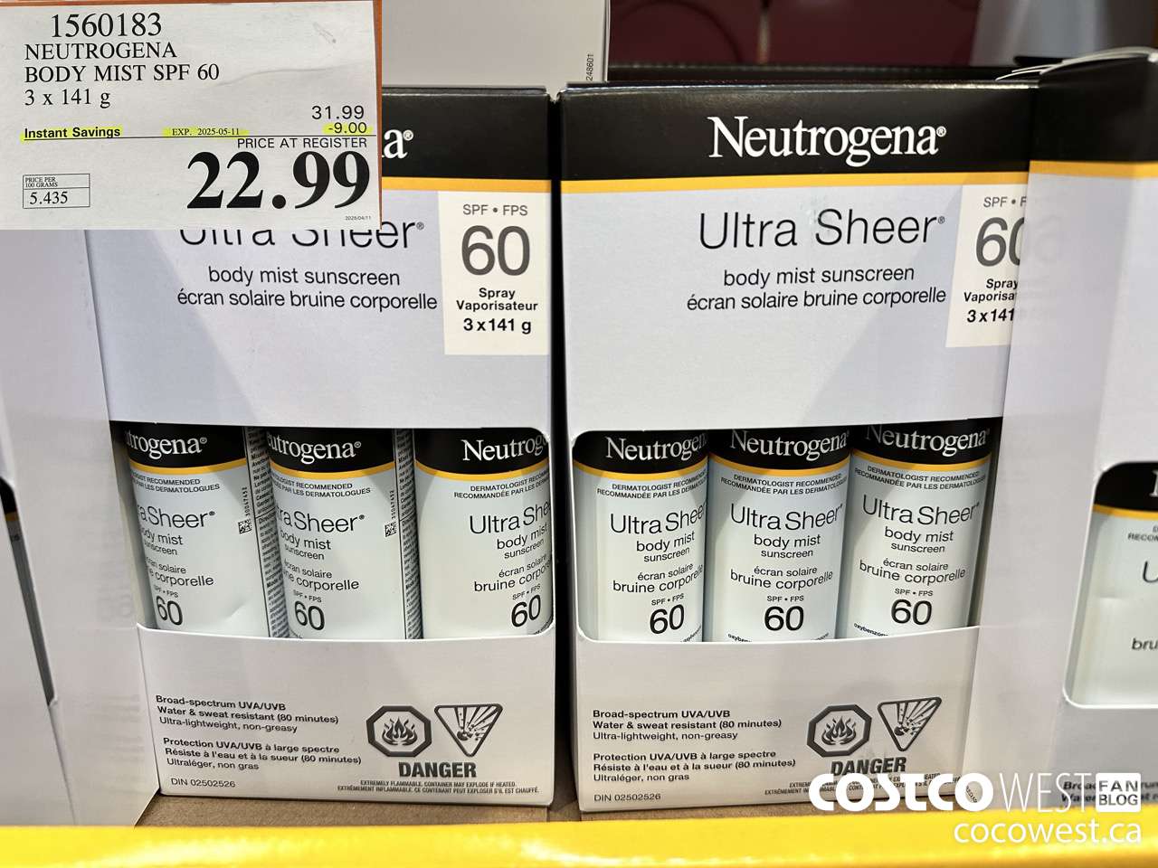 1560183 NEUTROGENA BODY MIST SPF 60 3 X 141G ($9.00 INSTANT SAVINGS EXPIRES ON 2025-05-11) $22.99