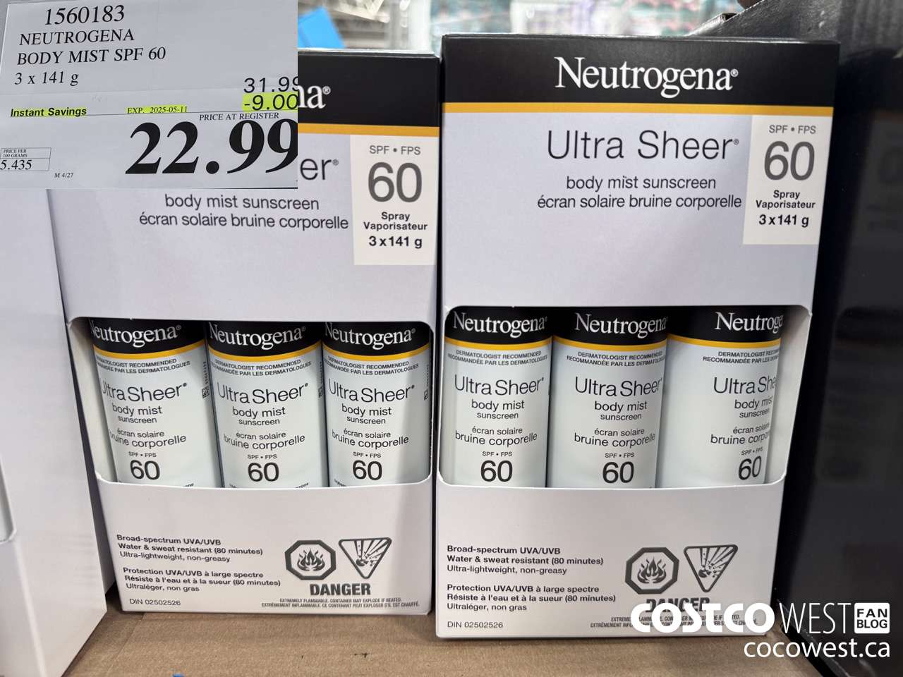 1560183 NEUTROGENA BODY MIST SPF 60 3 X 141G ($9.00 INSTANT SAVINGS EXPIRES ON 2025-05-11) $22.99