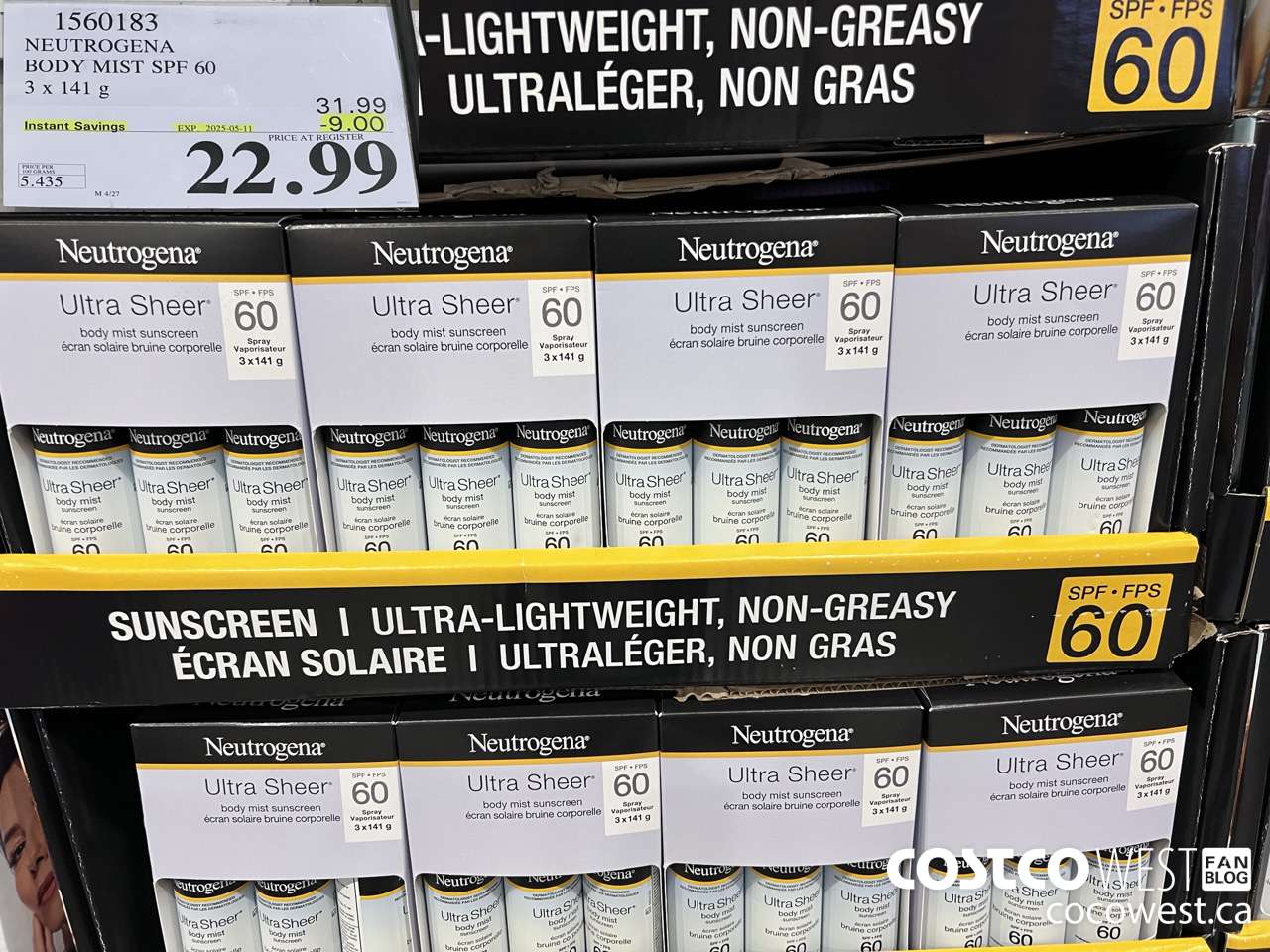 1560183 NEUTROGENA BODY MIST SPF 60 3 X 141G ($9.00 INSTANT SAVINGS EXPIRES ON 2025-05-11) $22.99