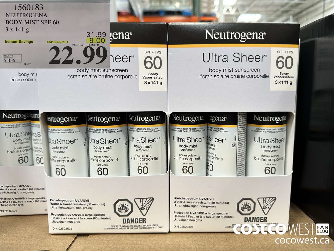 1560183 NEUTROGENA BODY MIST SPF 60 3 X 141G ($9.00 INSTANT SAVINGS EXPIRES ON 2025-05-11) $22.99
