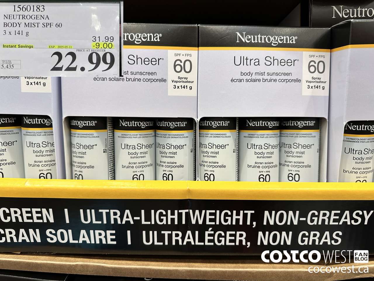 1560183 NEUTROGENA BODY MIST SPF 60 3 X 141G ($9.00 INSTANT SAVINGS EXPIRES ON 2025-05-11) $22.99