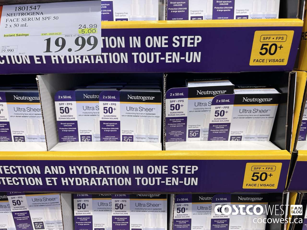 1801547 NEUTROGENA FACE SERUM SPF 50 2 X 50ML ($5.00 INSTANT SAVINGS EXPIRES ON 2025-04-27) $19.99