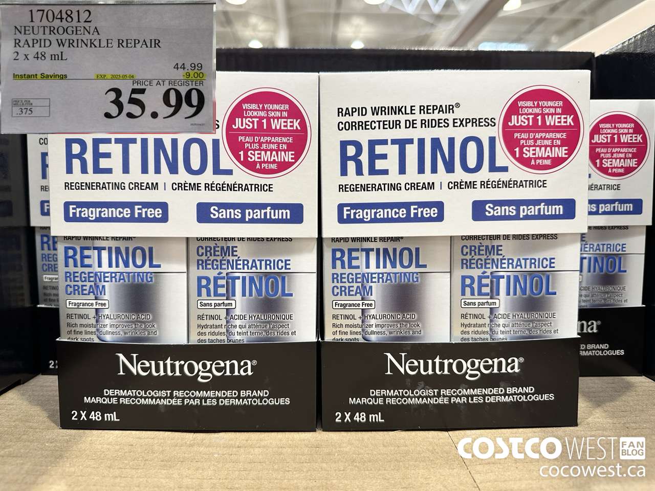 1704812 NEUTROGENA RAPID WRINKLE REPAIR 2 X 48ML ($9.00 INSTANT SAVINGS EXPIRES ON 2025-05-04) $35.99