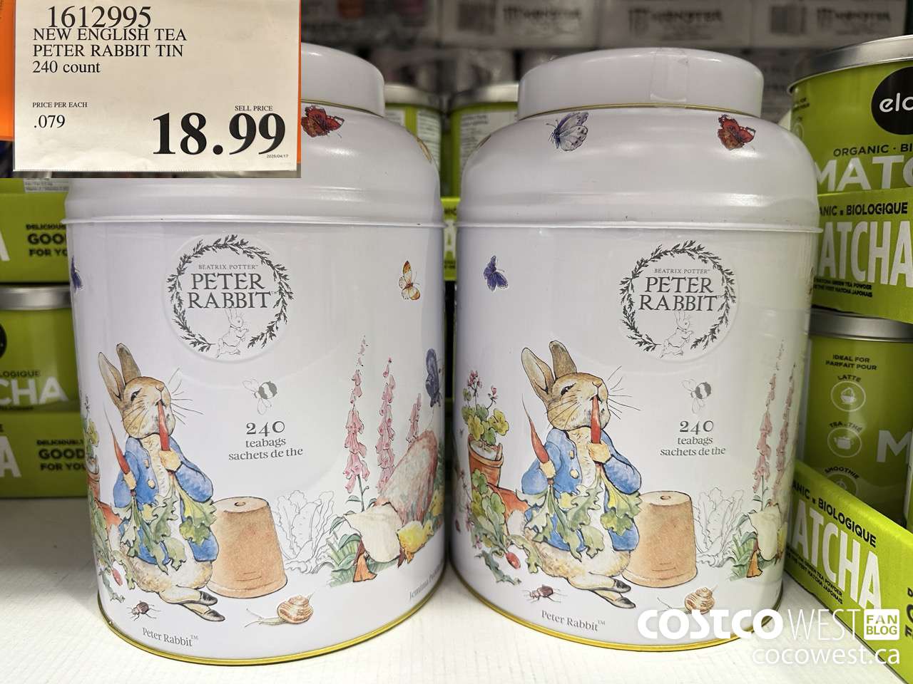 1612995 NEW ENGLISH TEA PETER RABBIT TIN 240 COUNT $18.99