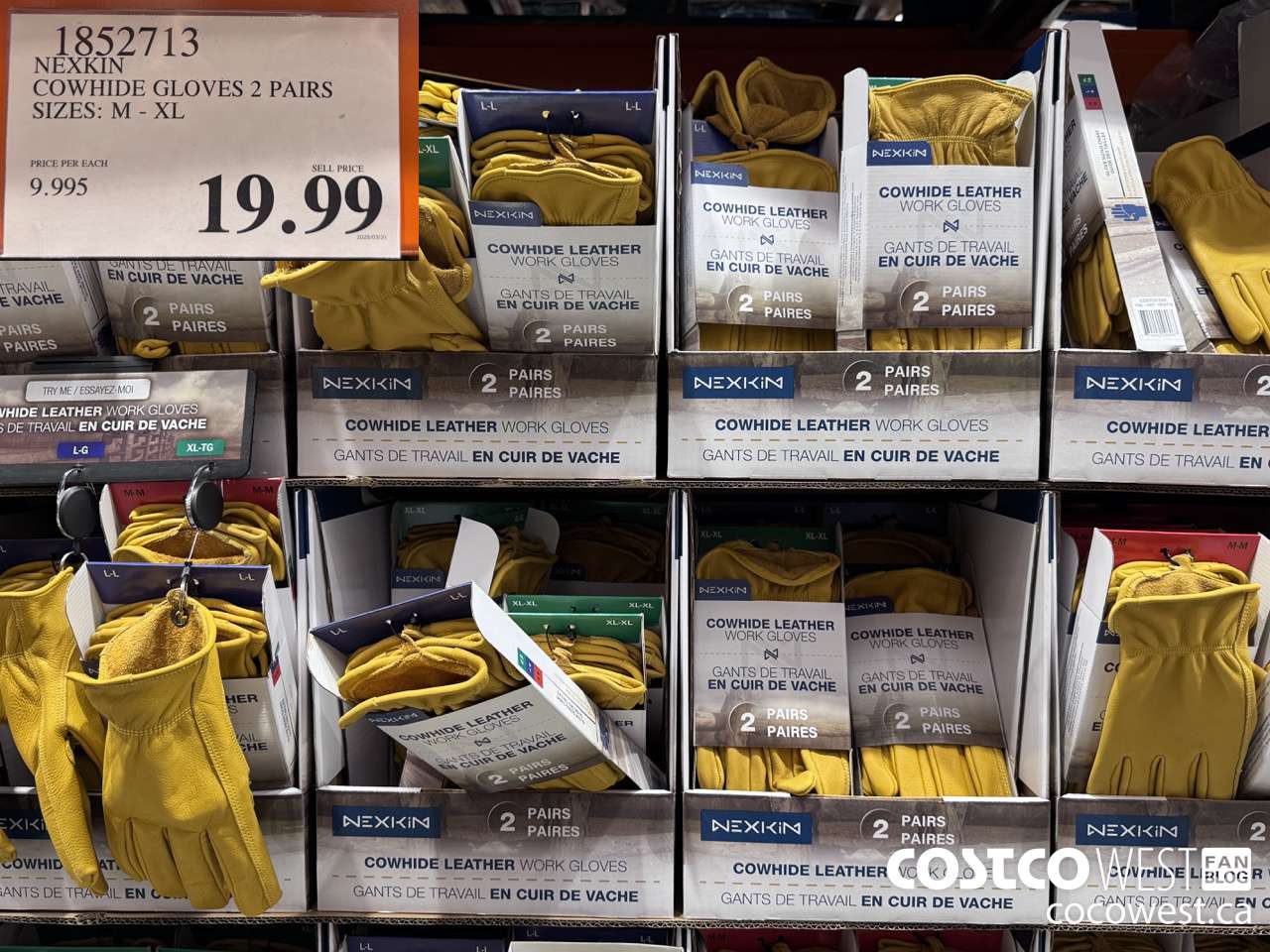 1852713 NEXKIN COWHIDE GLOVES 2 PAIRS SIZES M-XL $19.99