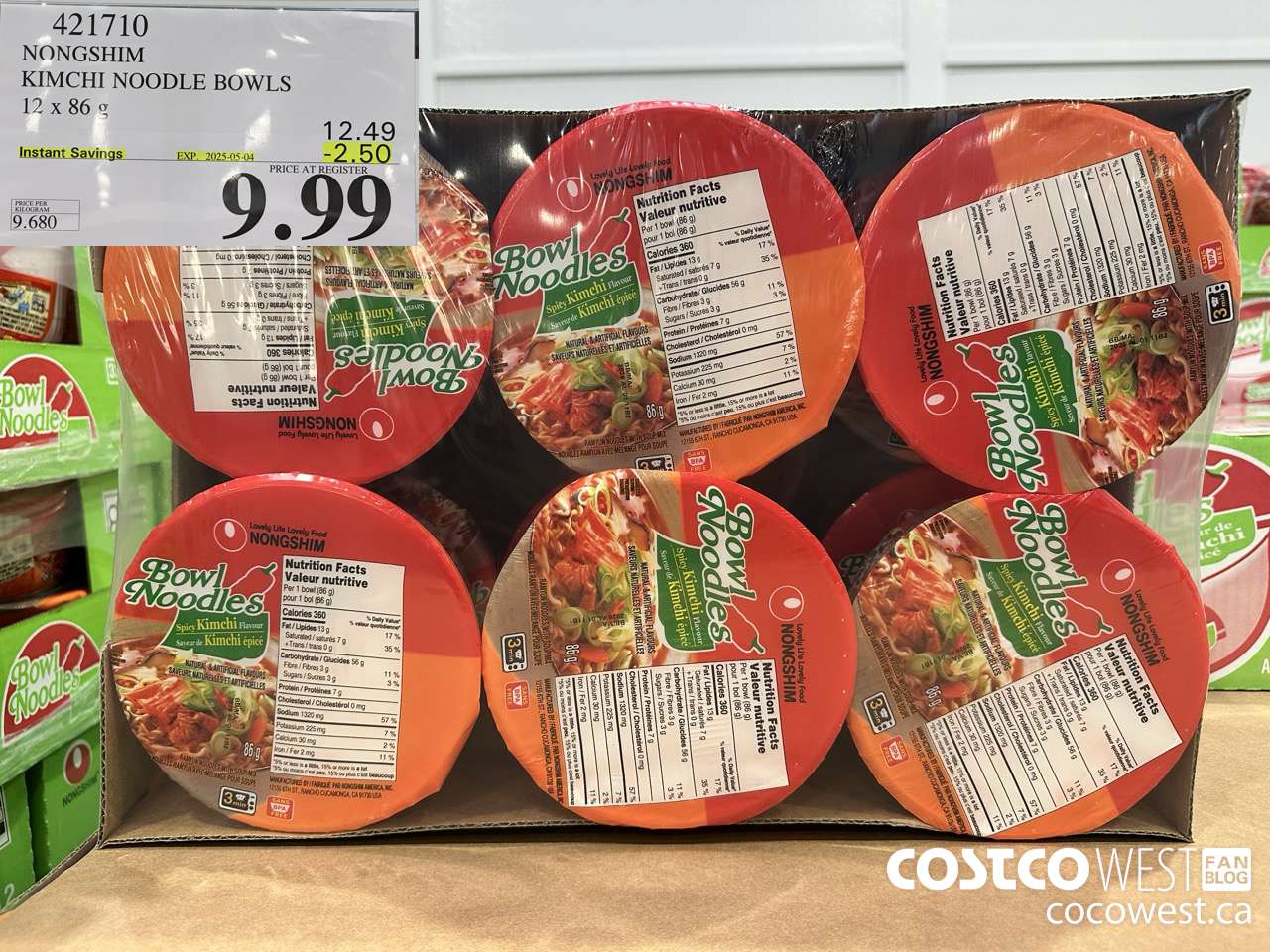 421710 NONG SHIM KIMCHI NOODLE BOWLS 12 x 86g ($2.50 INSTANT SAVINGS EXPIRES ON 2025-05-04) $9.99