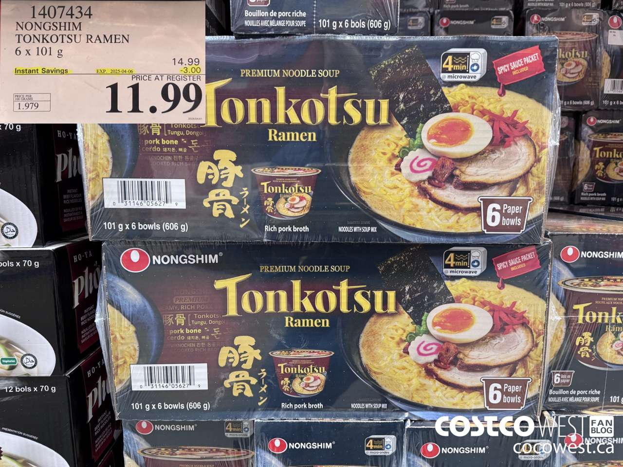 1407434 NONG SHIM TONKOTSU RAMEN 6 x 101 g ($3.00 INSTANT SAVINGS EXPIRES ON 2025-04-06) $11.99
