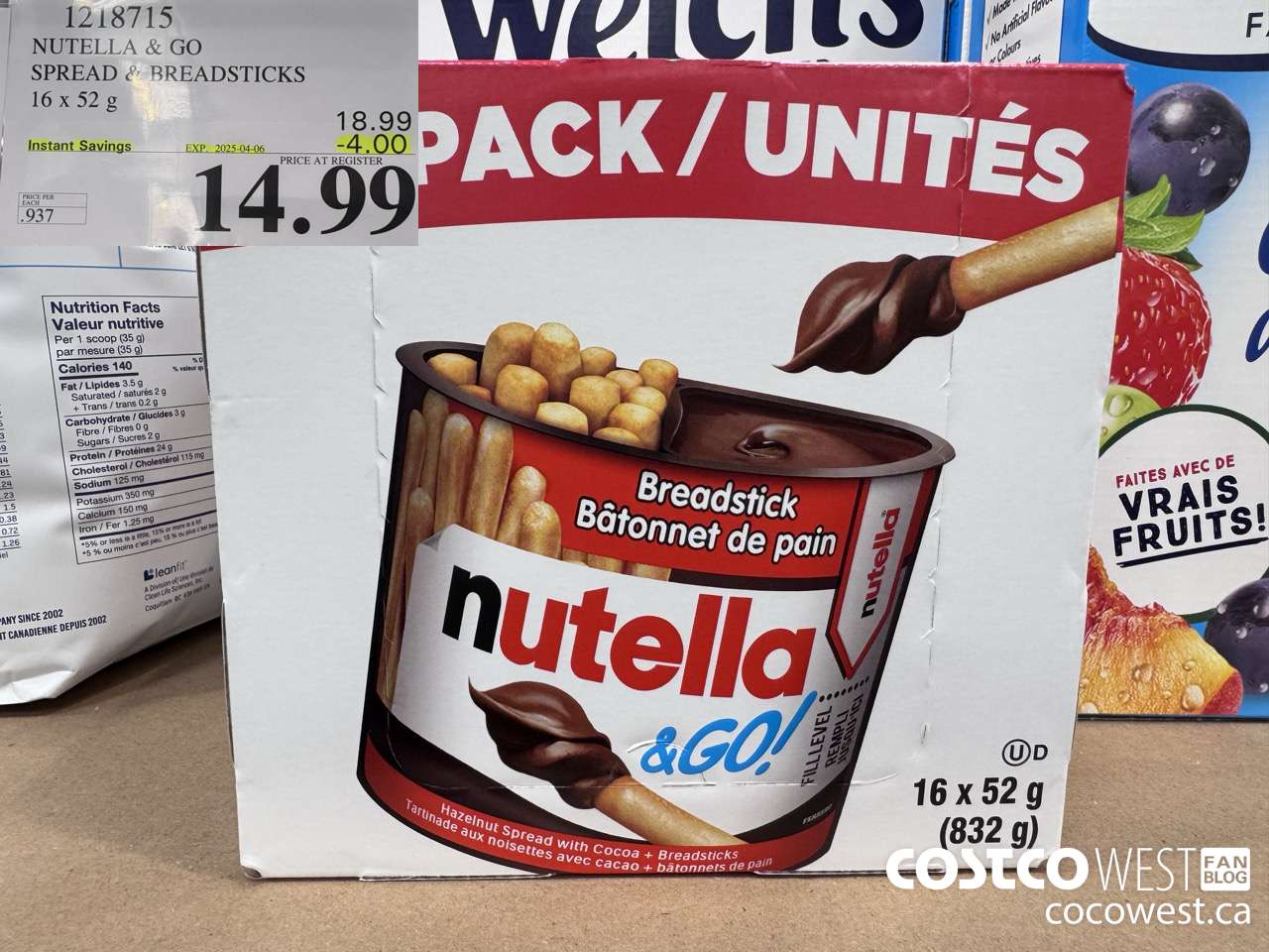 1218715 NUTELLA AND GO SPREAD & BREADSTICKS 16 X 52 G ($4.00 INSTANT SAVINGS EXPIRES ON 2024-04-06) $14.99