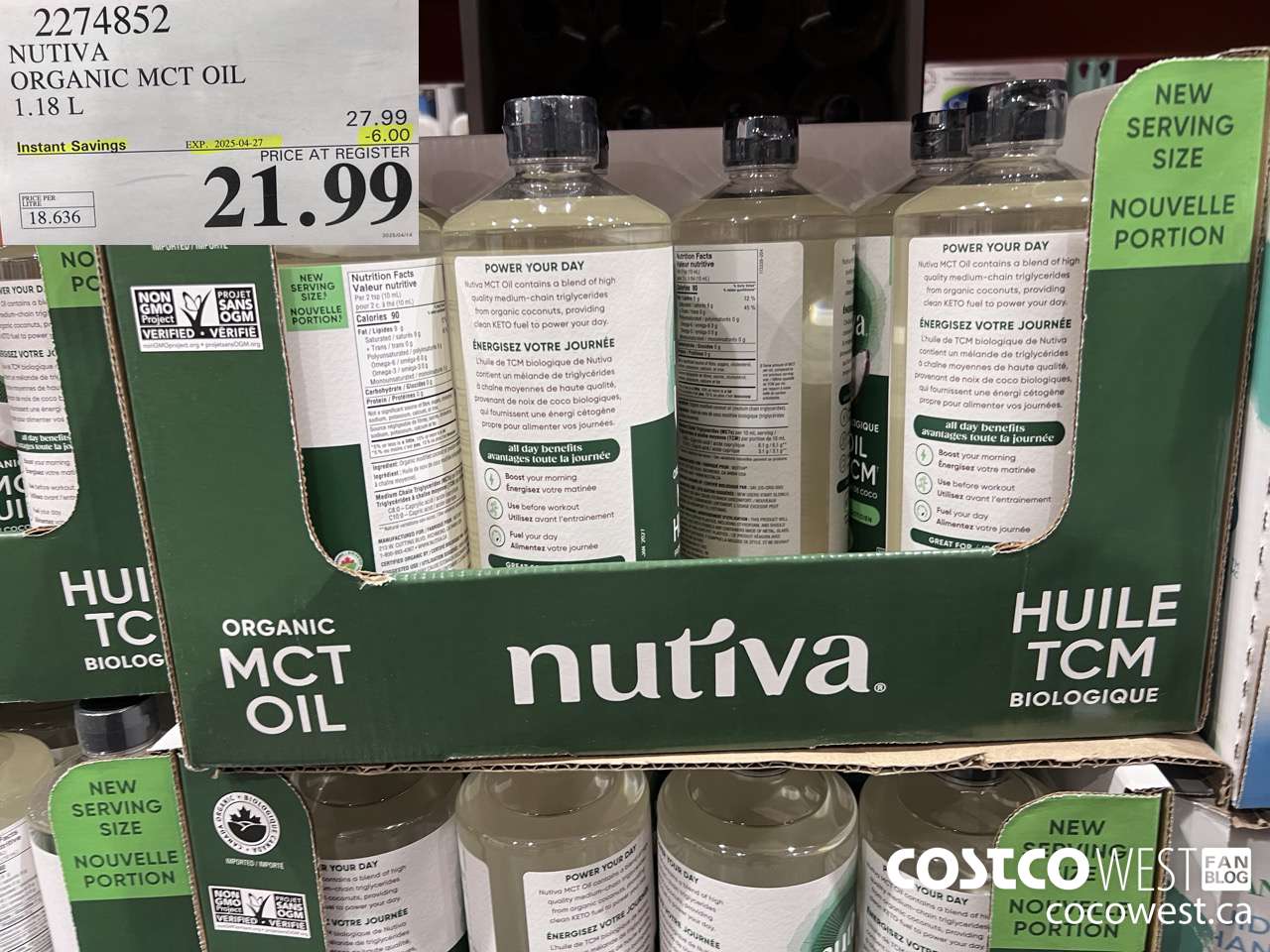 2274852 NUTIVA ORGANIC MCT OIL 1.18L ($6.00 INSTANT SAVINGS EXPIRES ON 2025-04-27) $21.99