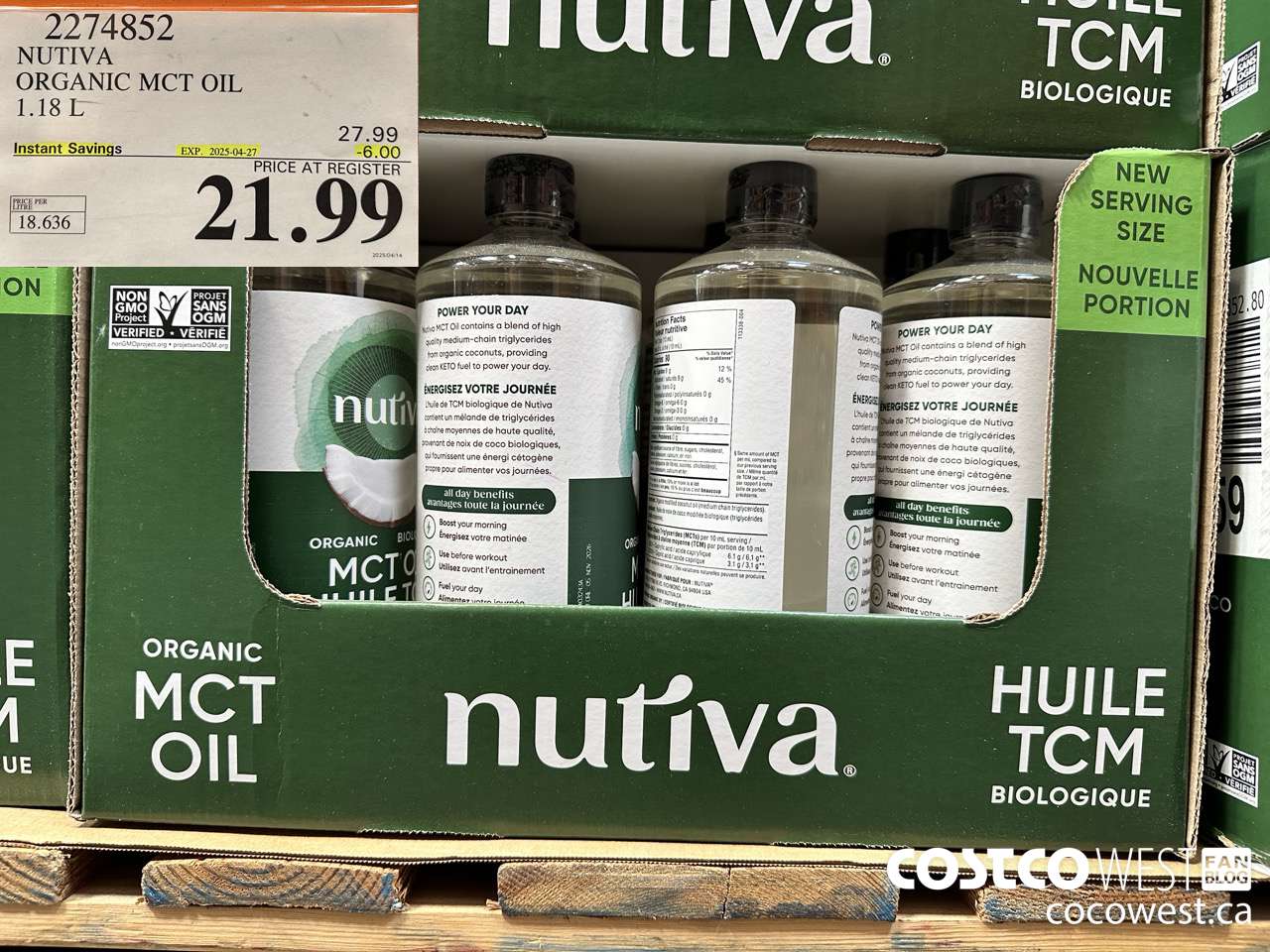 2274852 NUTIVA ORGANIC MCT OIL 1.18L ($6.00 INSTANT SAVINGS EXPIRES ON 2025-04-27) $21.99