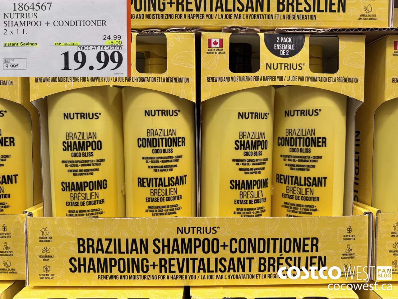 1864567 NUTRIUS SHAMPOO + CONDITIONER 2 X 1L ($5.00 INSTANT SAVINGS EXPIRES ON 2025-04-27) $19.99