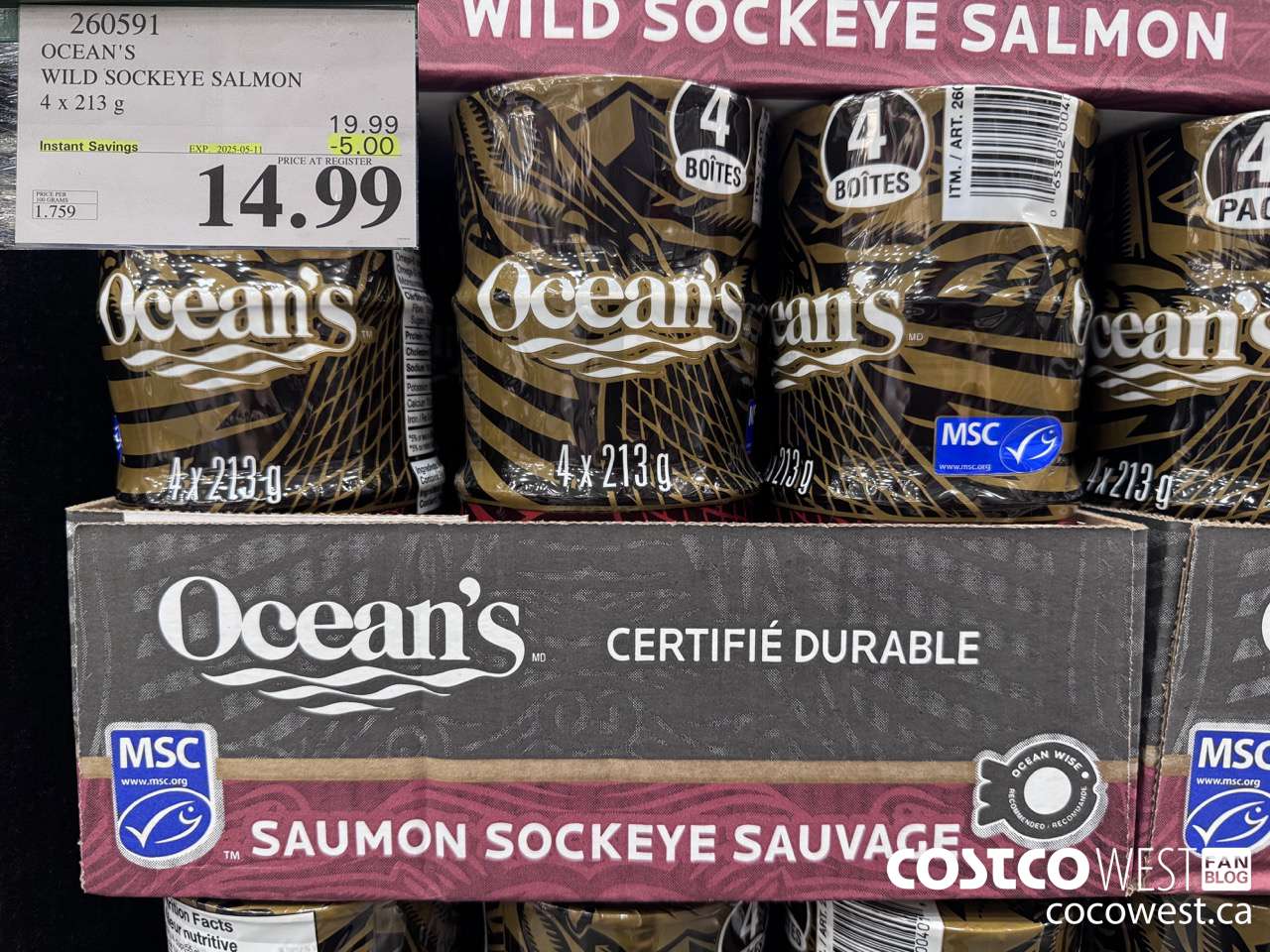 260591 OCEAN'S SOCKEYE SALMON 4 x 213 g ($5.00 INSTANT SAVINGS EXPIRES ON 2025-05-11) $14.99