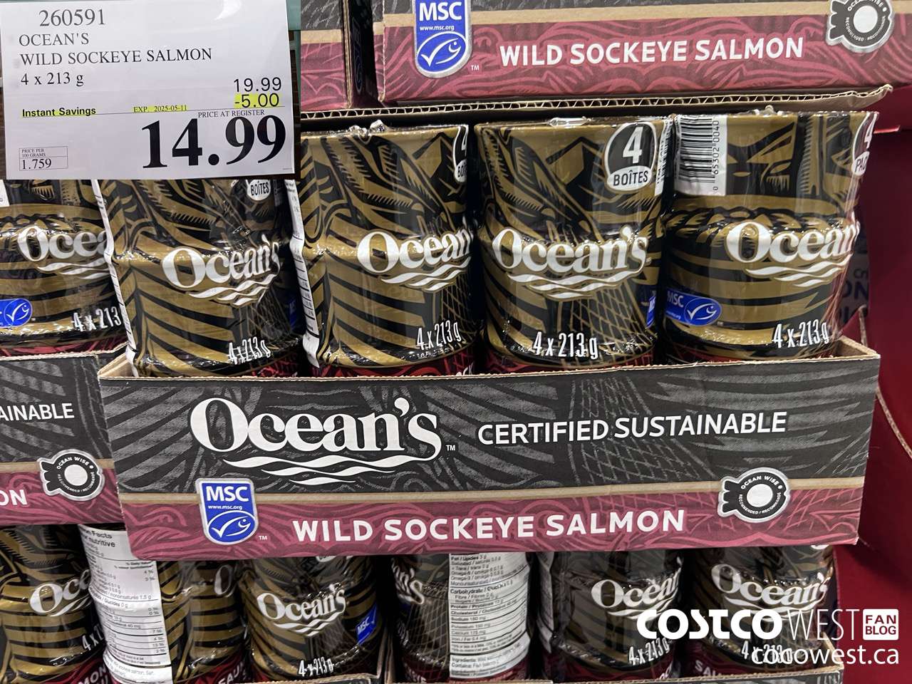 260591 OCEAN'S SOCKEYE SALMON 4 x 213 g ($5.00 INSTANT SAVINGS EXPIRES ON 2025-05-11) $14.99