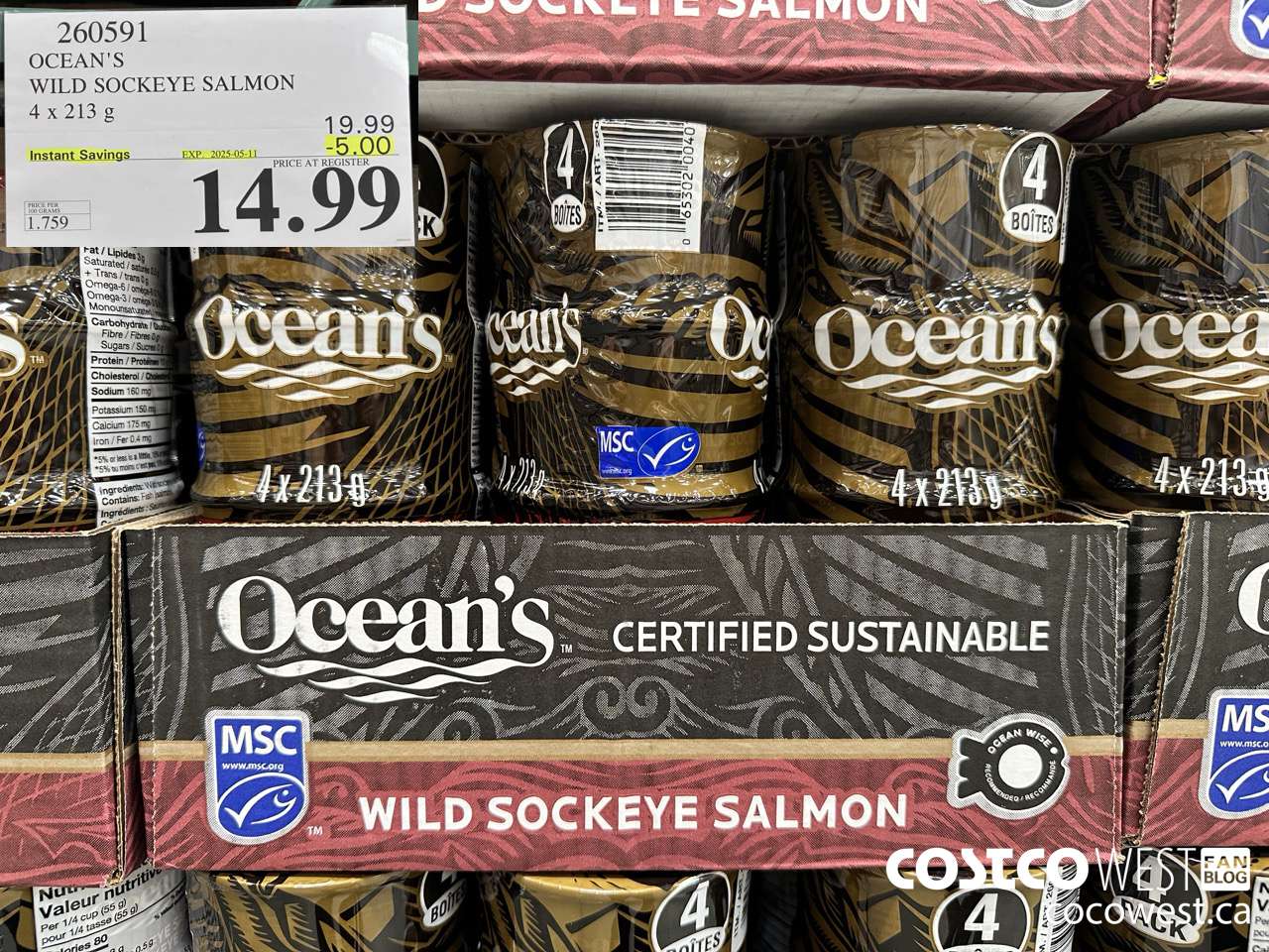 260591 OCEAN'S SOCKEYE SALMON 4 x 213 g ($5.00 INSTANT SAVINGS EXPIRES ON 2025-05-11) $14.99