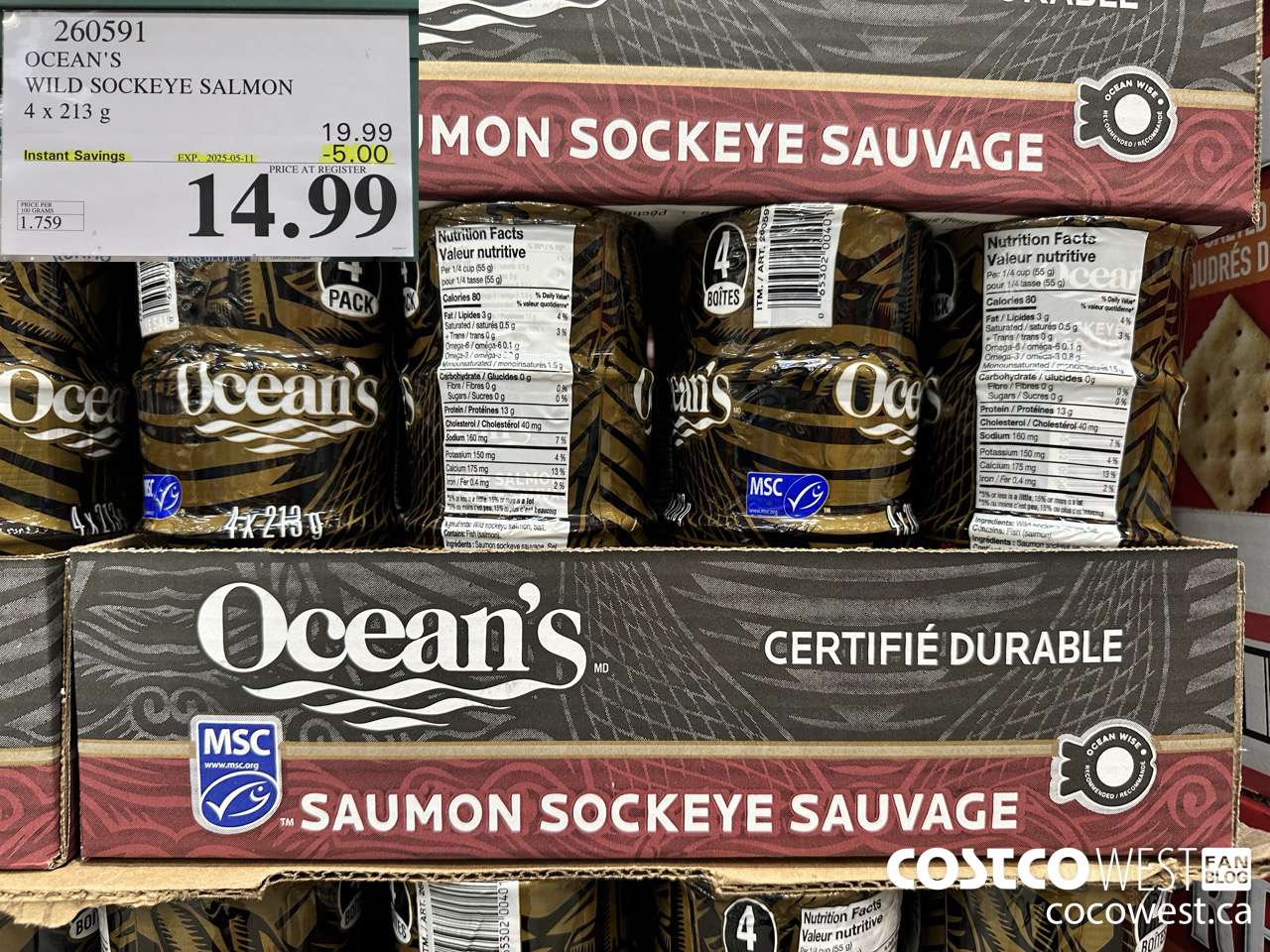 260591 OCEAN'S SOCKEYE SALMON 4 x 213 g ($5.00 INSTANT SAVINGS EXPIRES ON 2025-05-11) $14.99