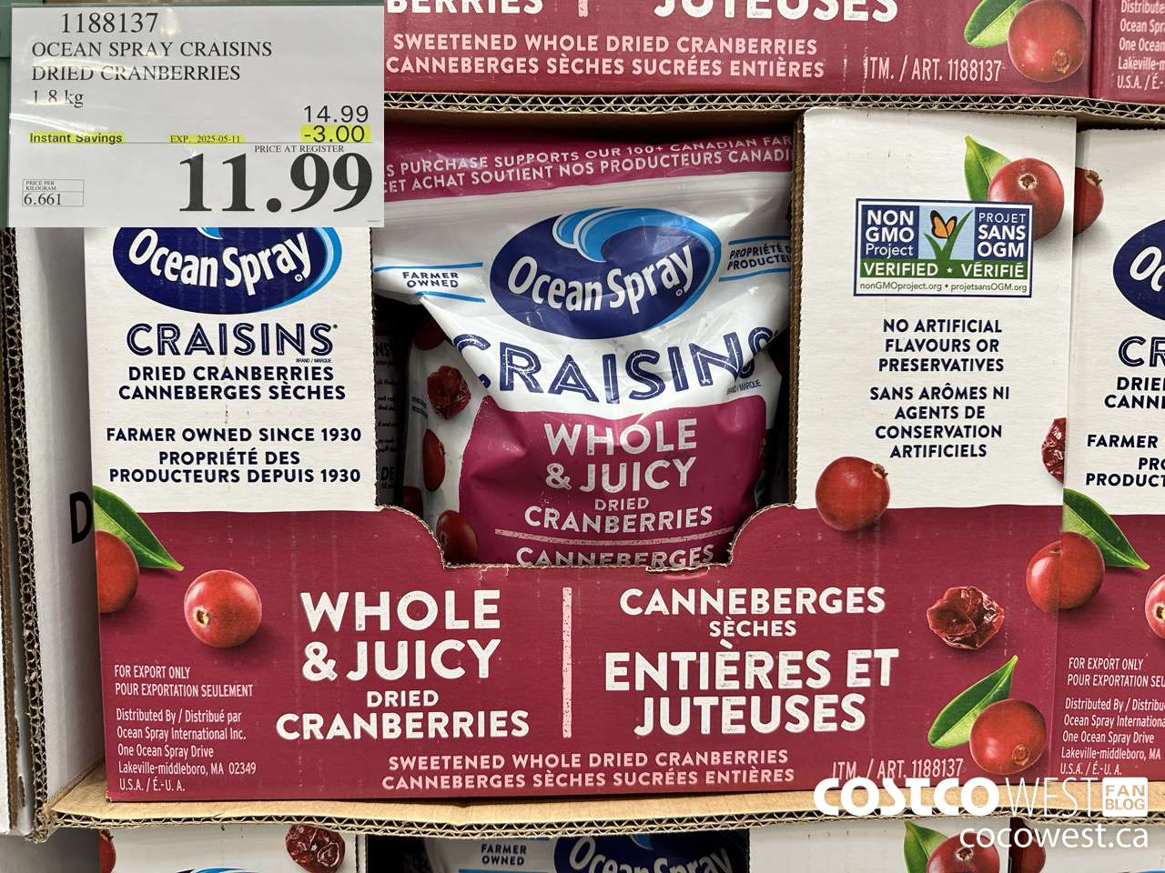 1188137 OCEAN SPRAY CRAISINS DRIED CRANBERRIES 1.8 KG ($3.00 INSTANT SAVINGS EXPIRES ON 2025-05-11) $11.99