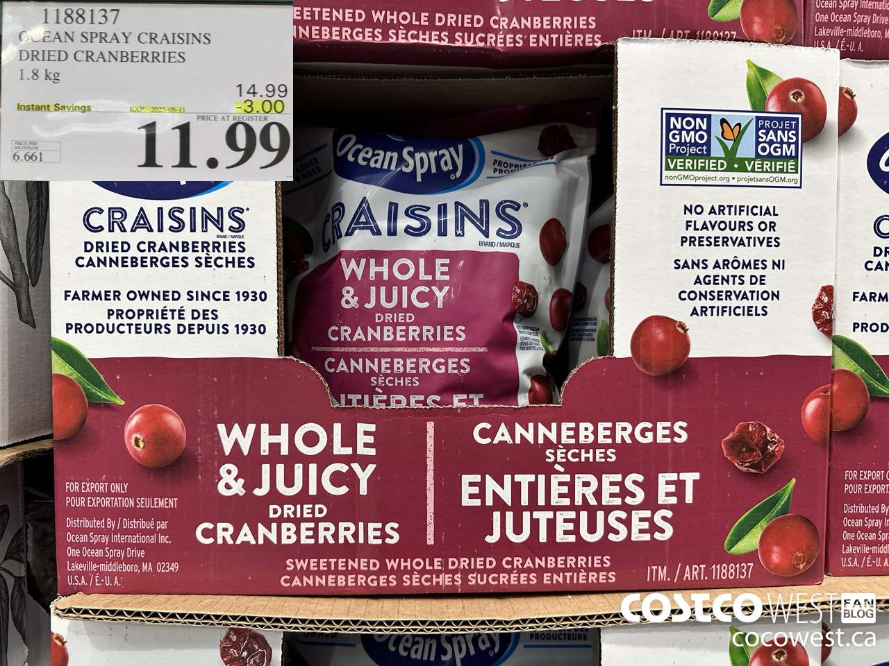 1188137 OCEAN SPRAY CRAISINS DRIED CRANBERRIES 1.8 KG ($3.00 INSTANT SAVINGS EXPIRES ON 2025-05-11) $11.99