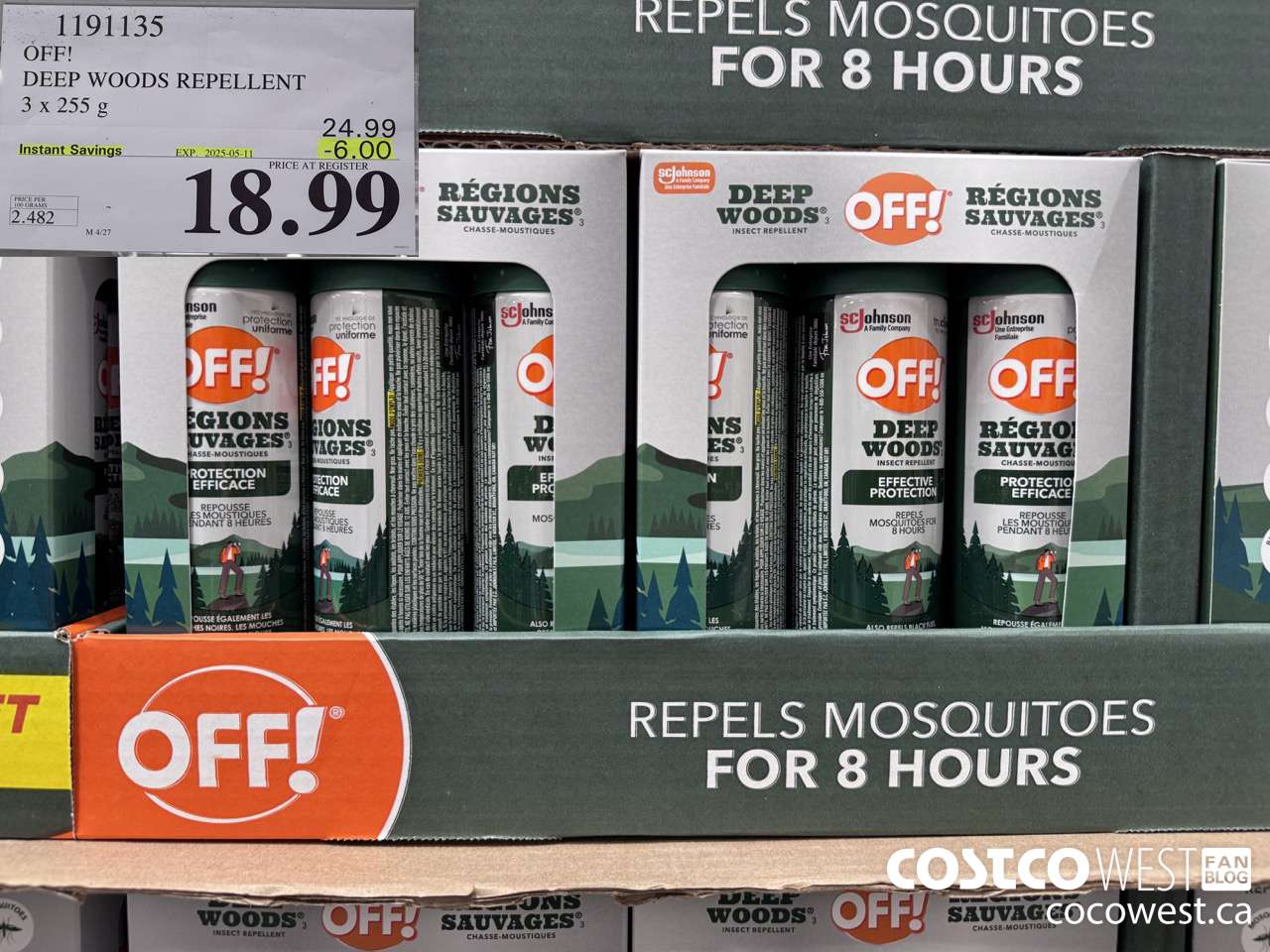 1191135 OFF! DEEP WOODS INSECT REPELLENT 3 x 255 g ($6.00 INSTANT SAVINGS EXPIRES ON 2025-05-11) $18.99
