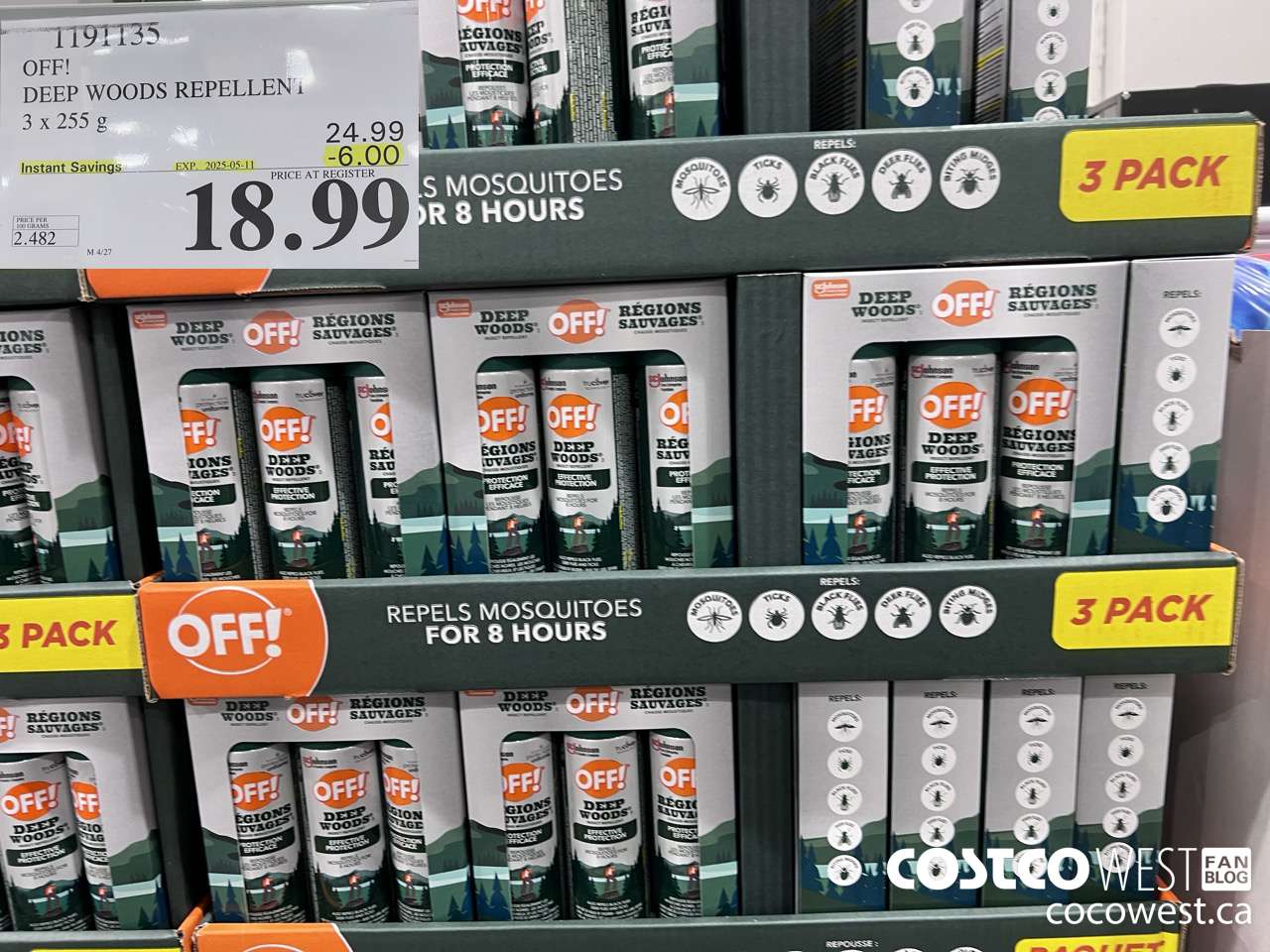 1191135 OFF! DEEP WOODS INSECT REPELLENT 3 x 255 g ($6.00 INSTANT SAVINGS EXPIRES ON 2025-05-11) $18.99