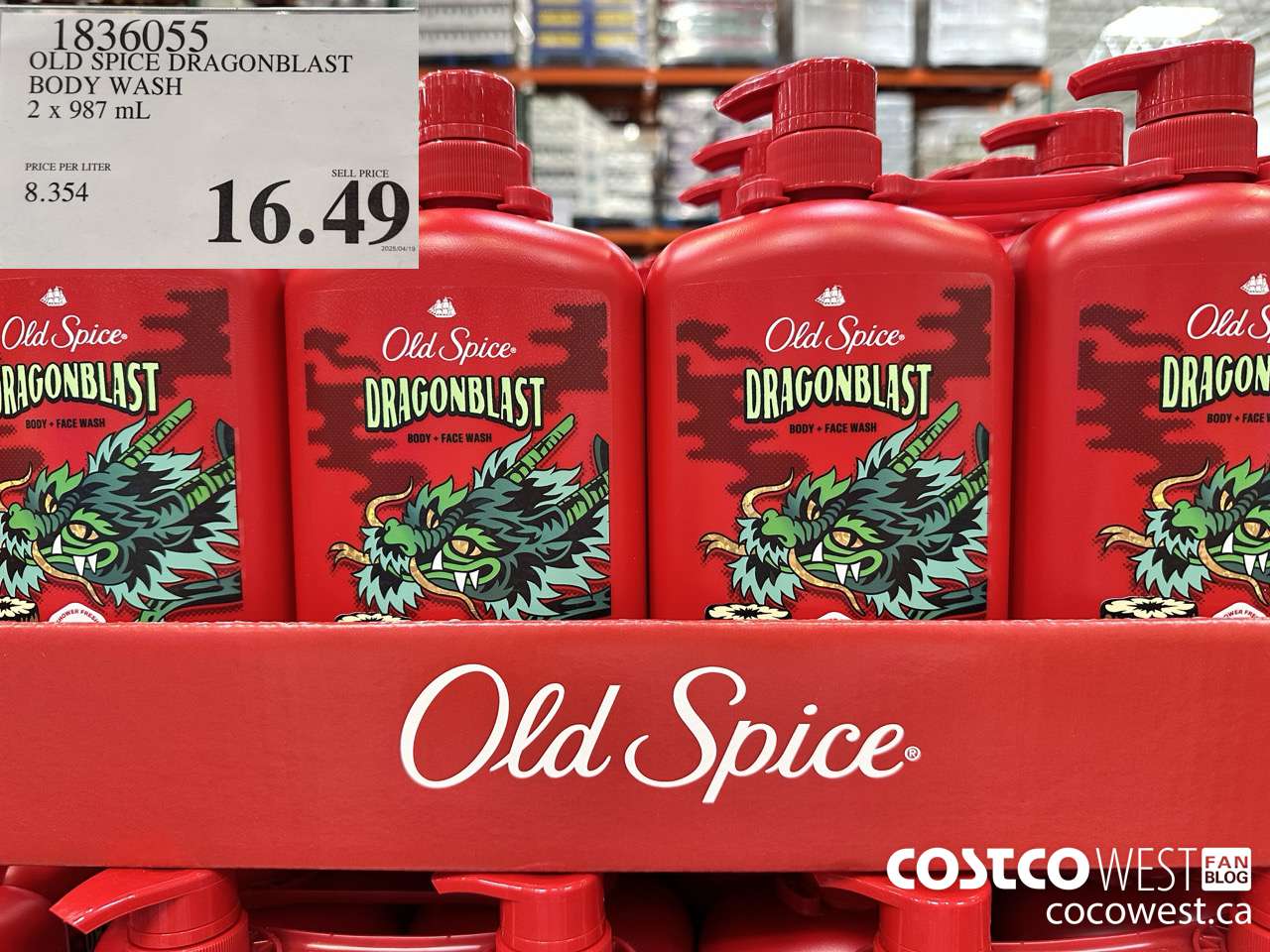 1836055 OLD SPICE DRAGONBLAST BODY WASH 2 X 987 ML $16.49