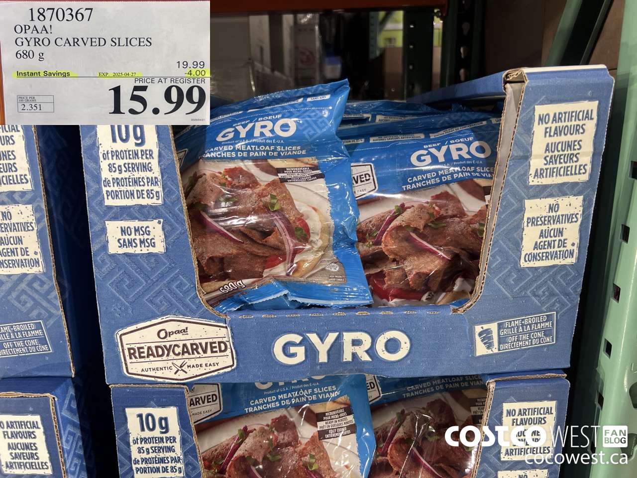 1870367 OPAA! GYRO CARVED SLICES 680G ($4.00 INSTANT SAVINGS EXPIRES ON 2025-04-27) $15.99