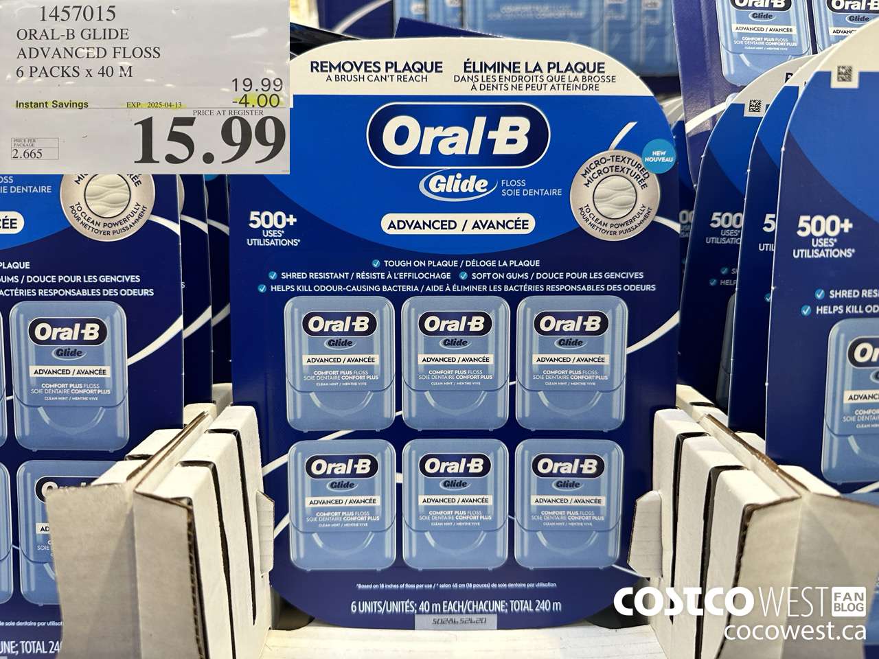 1457015 ORAL-B GLIDE ADVANCED FLOSS 6 PACKS x 40 M ($4.00 INSTANT SAVINGS EXPIRES ON 2025-04-13) $15.99