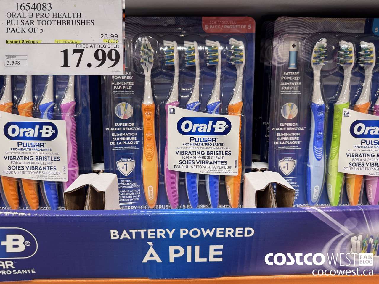 1654083 ORAL-B PRO HEALTH TOOTHBRUSHES PACK OF 5 ($6.00 INSTANT SAVINGS EXPIRES ON 2025-04-06) $17.99