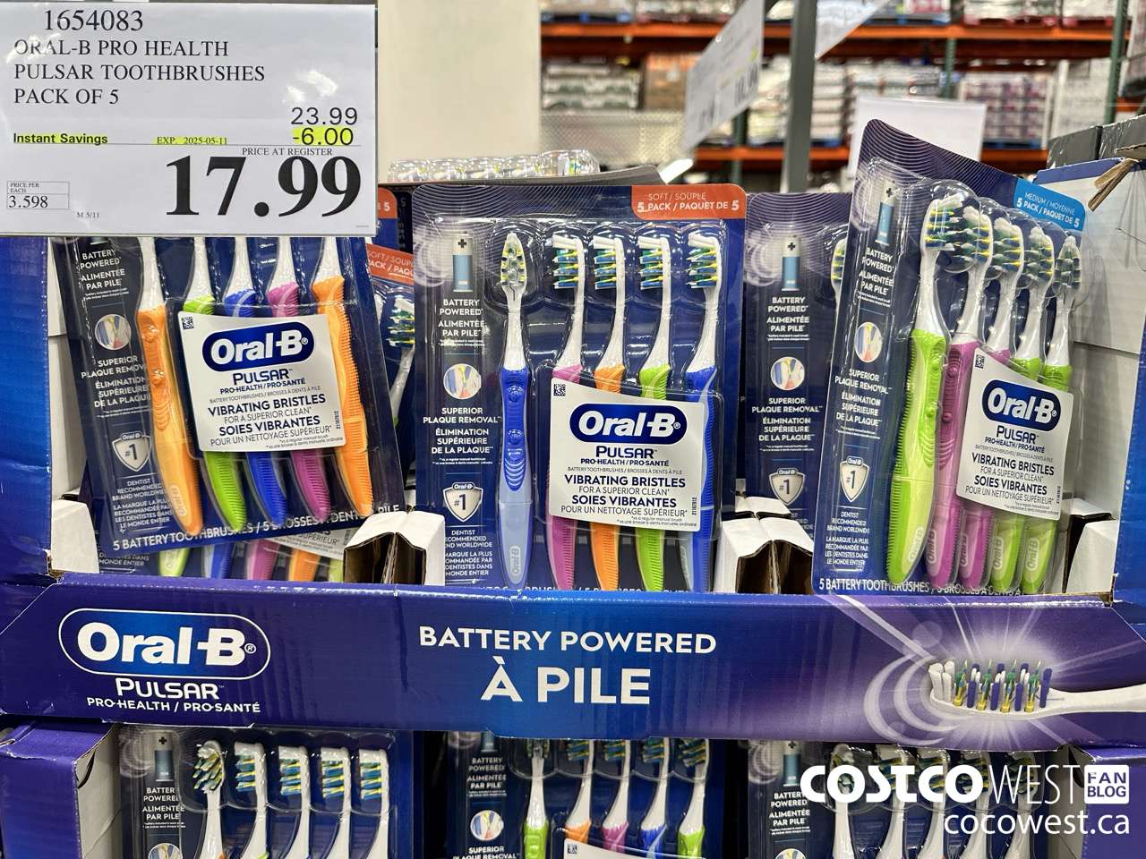 1654083 ORAL-B PRO HEALTH TOOTHBRUSHES PACK OF 5 ($6.00 INSTANT SAVINGS EXPIRES ON 2025-05-11) $17.99
