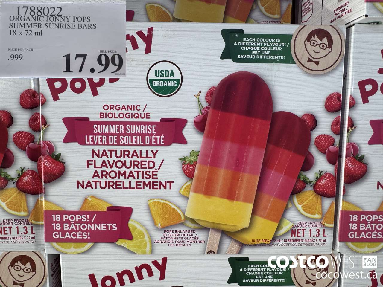 1788022 ORGANIC JONNY POPS SUMMER SUNRISE BARS 18 X 72ML $17.99