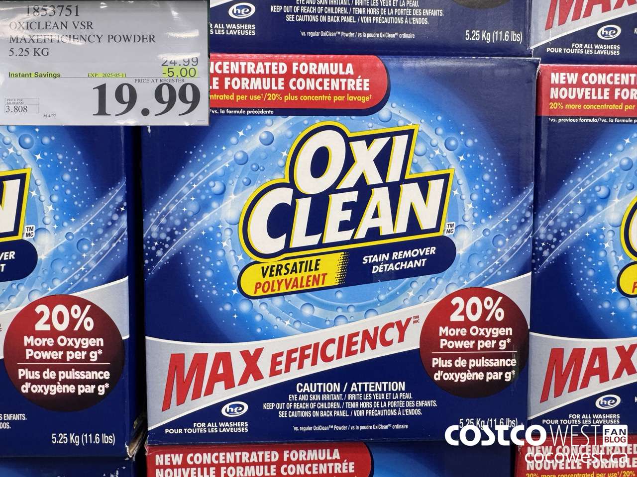 1853751 OXICLEAN VSR MAXEFFICIENCY POWDER 5.25KG ($5.00 INSTANT SAVINGS EXPIRES ON 2025-05-11) $19.99