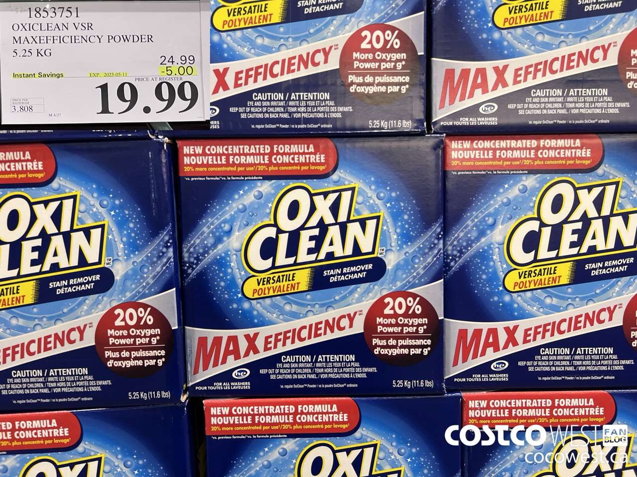 1853751 OXICLEAN VSR MAXEFFICIENCY POWDER 5.25KG ($5.00 INSTANT SAVINGS EXPIRES ON 2025-05-11) $19.99