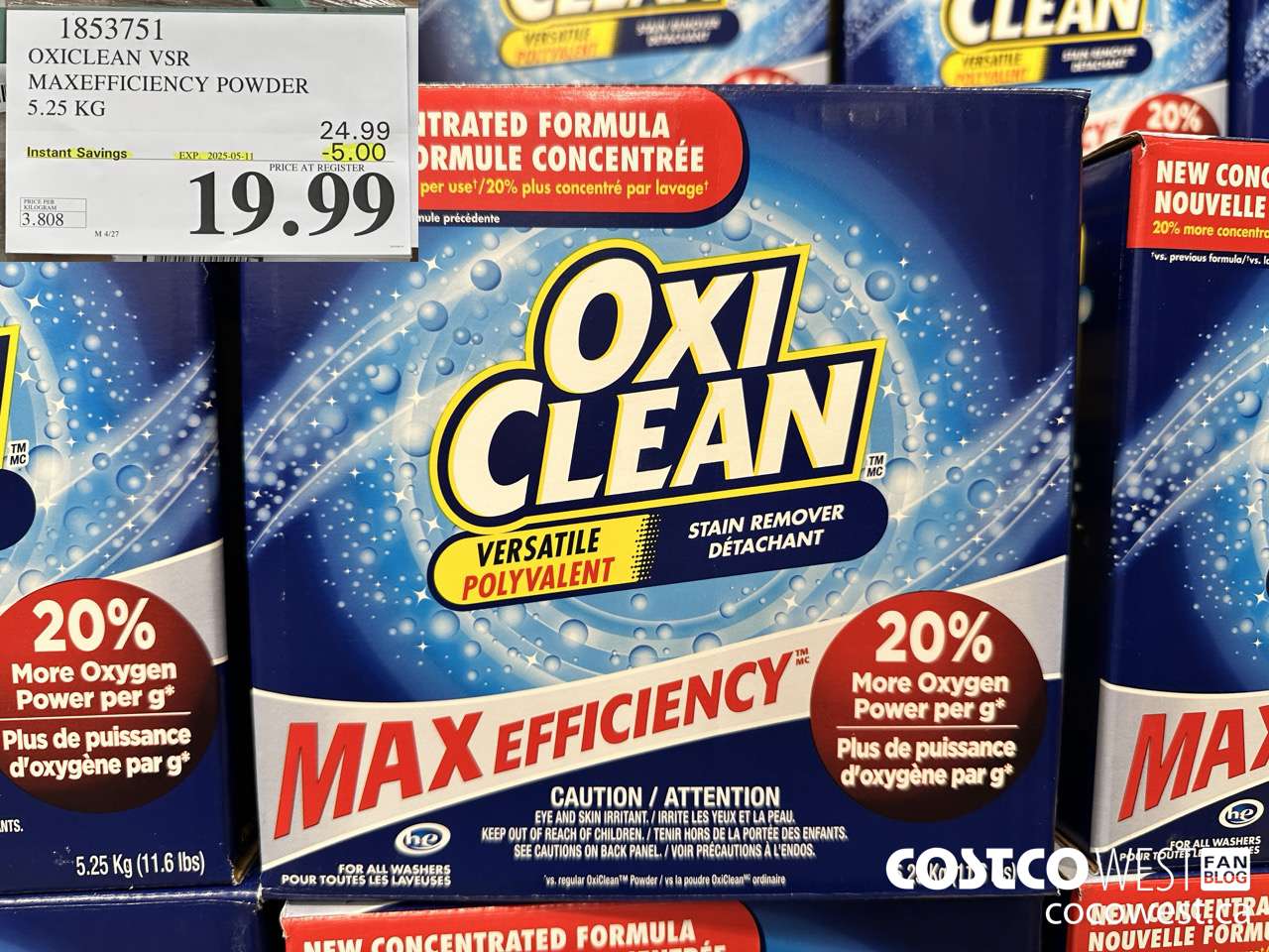 1853751 OXICLEAN VSR MAXEFFICIENCY POWDER 5.25KG ($5.00 INSTANT SAVINGS EXPIRES ON 2025-05-11) $19.99