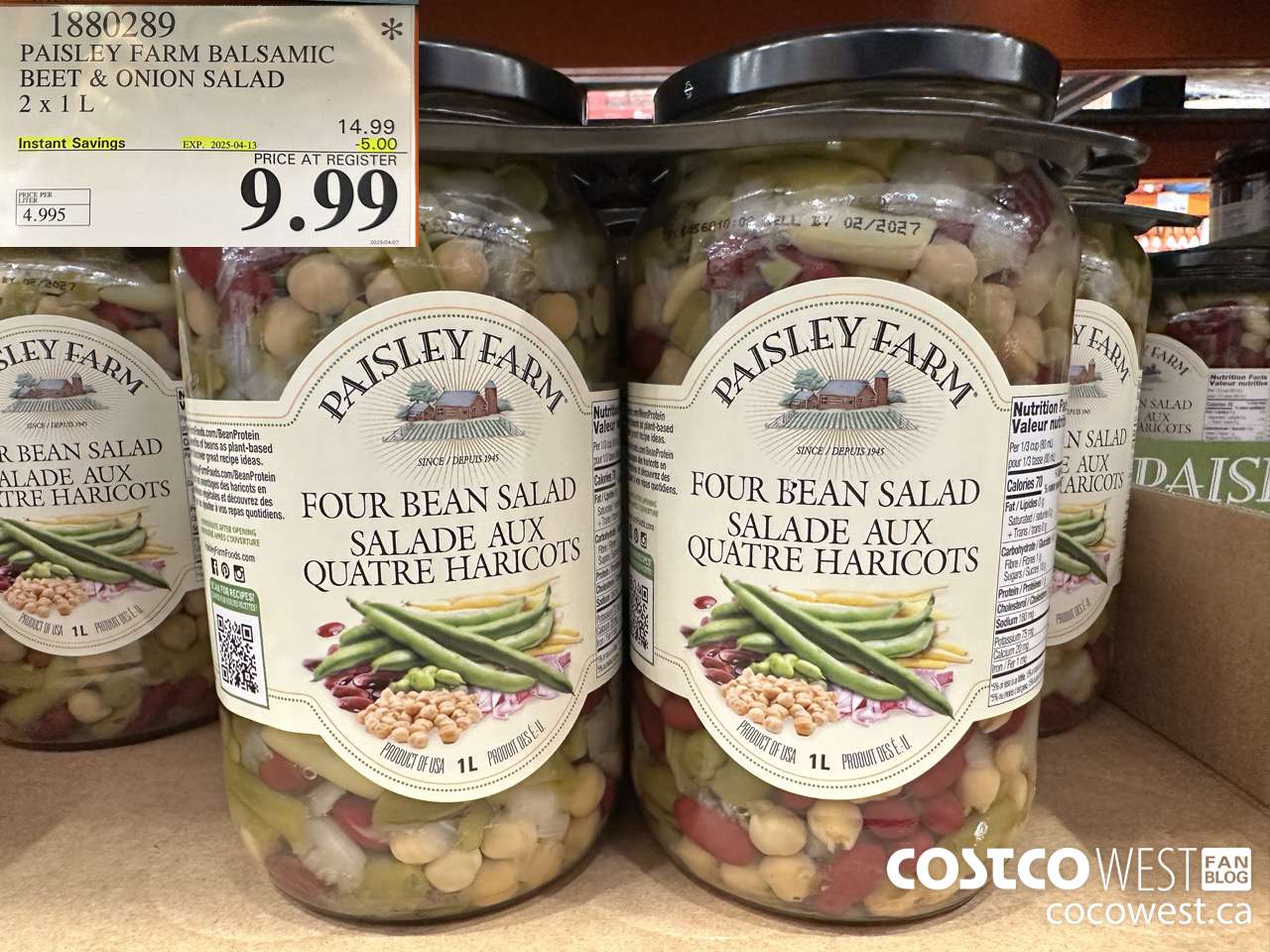 1880289 PAISLEY FARM BALSAMIC BEET & ONION SALAD 2 X 1L ($5.00 INSTANT SAVINGS EXPIRES ON 2025-04-13) $9.99