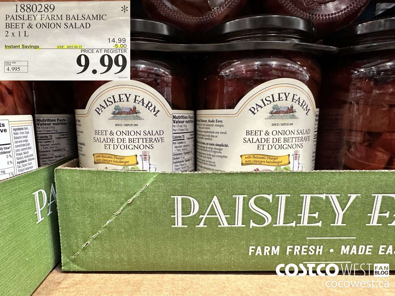 1880289 PAISLEY FARM BALSAMIC BEET & ONION SALAD 2 X 1L ($5.00 INSTANT SAVINGS EXPIRES ON 2025-04-13) $9.99