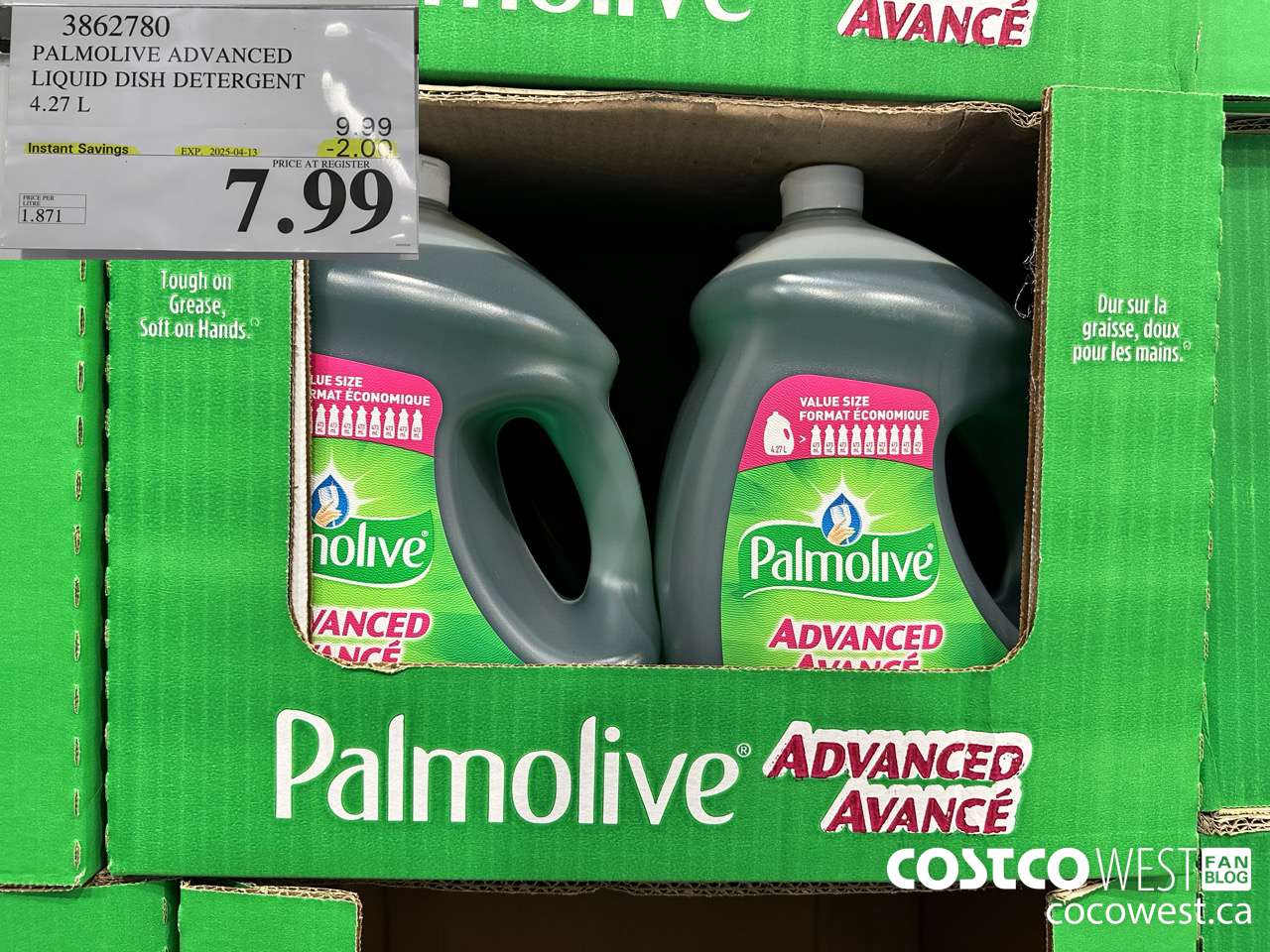 3862780 PALMOLIVE ADVANCED LIQUID DISH DETERGENT 4.27 L ($2.00 INSTANT SAVINGS EXPIRES ON 2025-04-13) $7.99