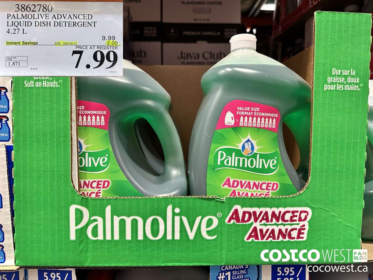 3862780 PALMOLIVE ADVANCED LIQUID DISH DETERGENT 4.27 L ($2.00 INSTANT SAVINGS EXPIRES ON 2025-04-13) $7.99