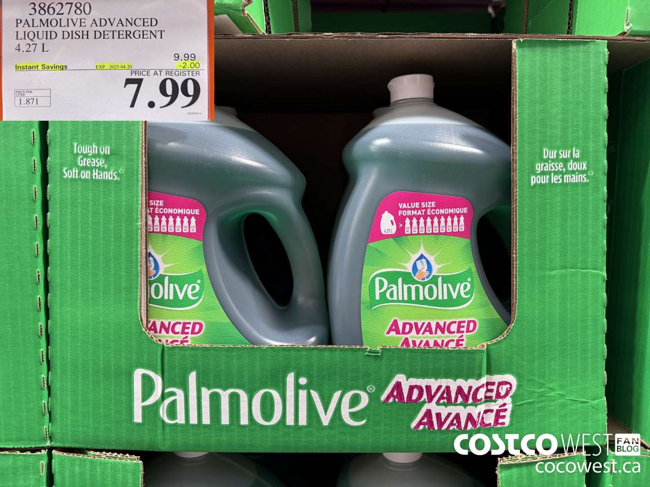 3862780 PALMOLIVE ADVANCED LIQUID DISH DETERGENT 4.27 L ($2.00 INSTANT SAVINGS EXPIRES ON 2025-04-20) $7.99