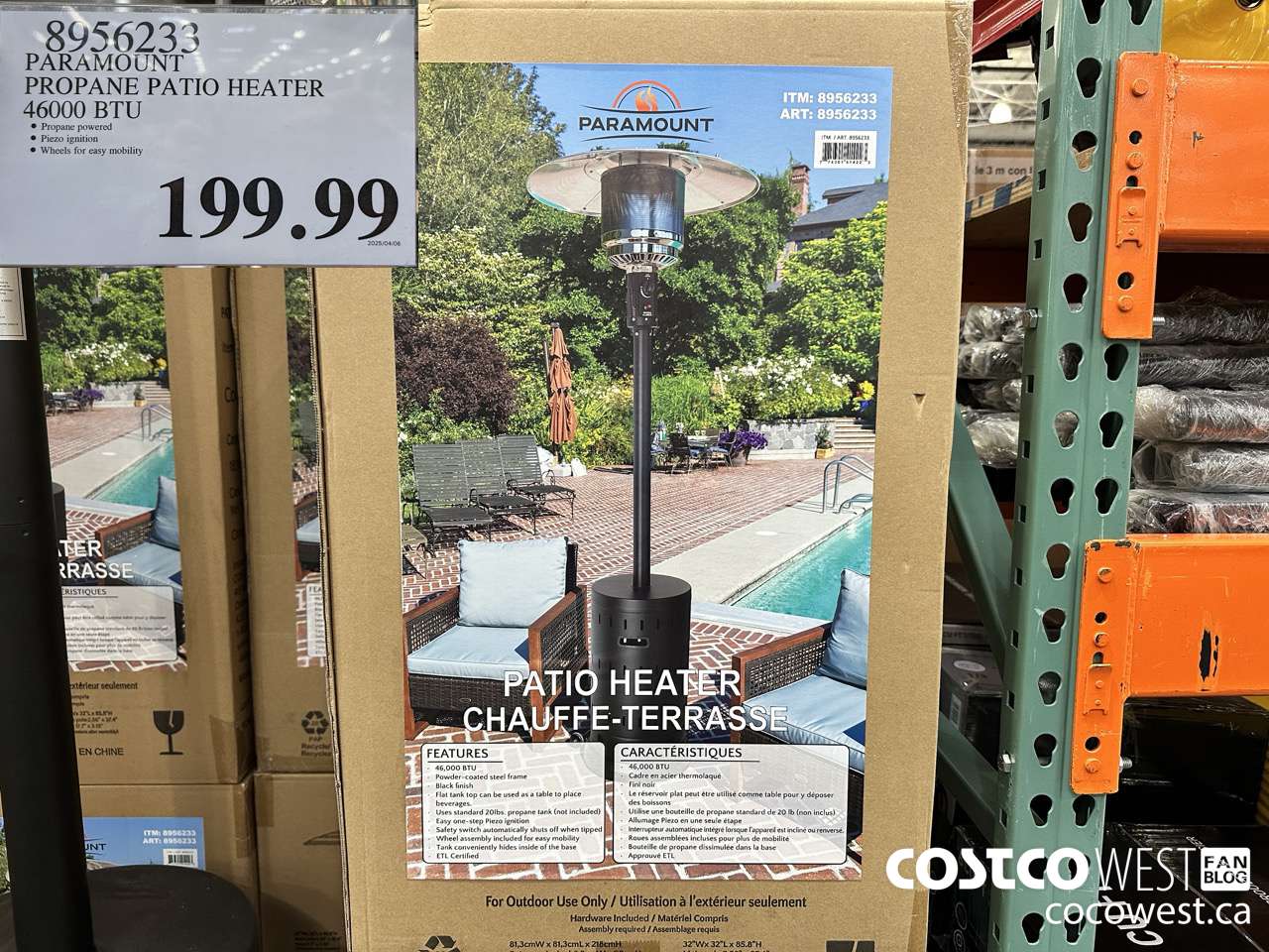 8956233 PARAMOUNT PROPANE PATIO HEATER 46000 BTU $199.99