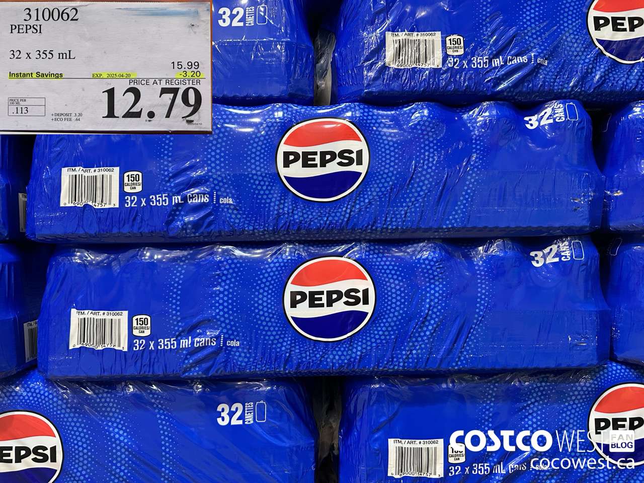 310062 PEPSI 32 X 355 ML ($3.20 INSTANT SAVINGS EXPIRES ON 2025-04-20) $12.79