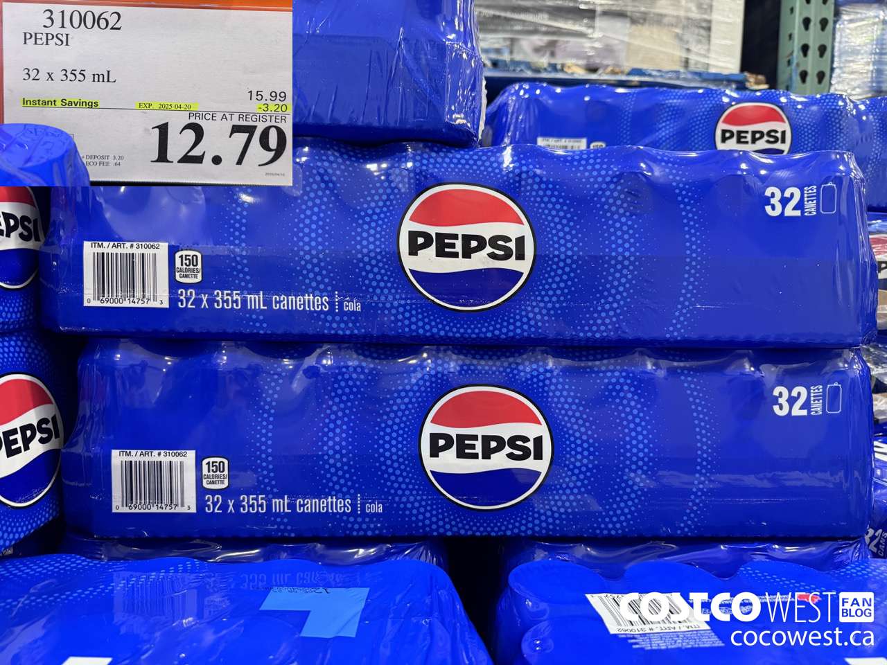310062 PEPSI 32 X 355 ML ($3.20 INSTANT SAVINGS EXPIRES ON 2025-04-20) $12.79