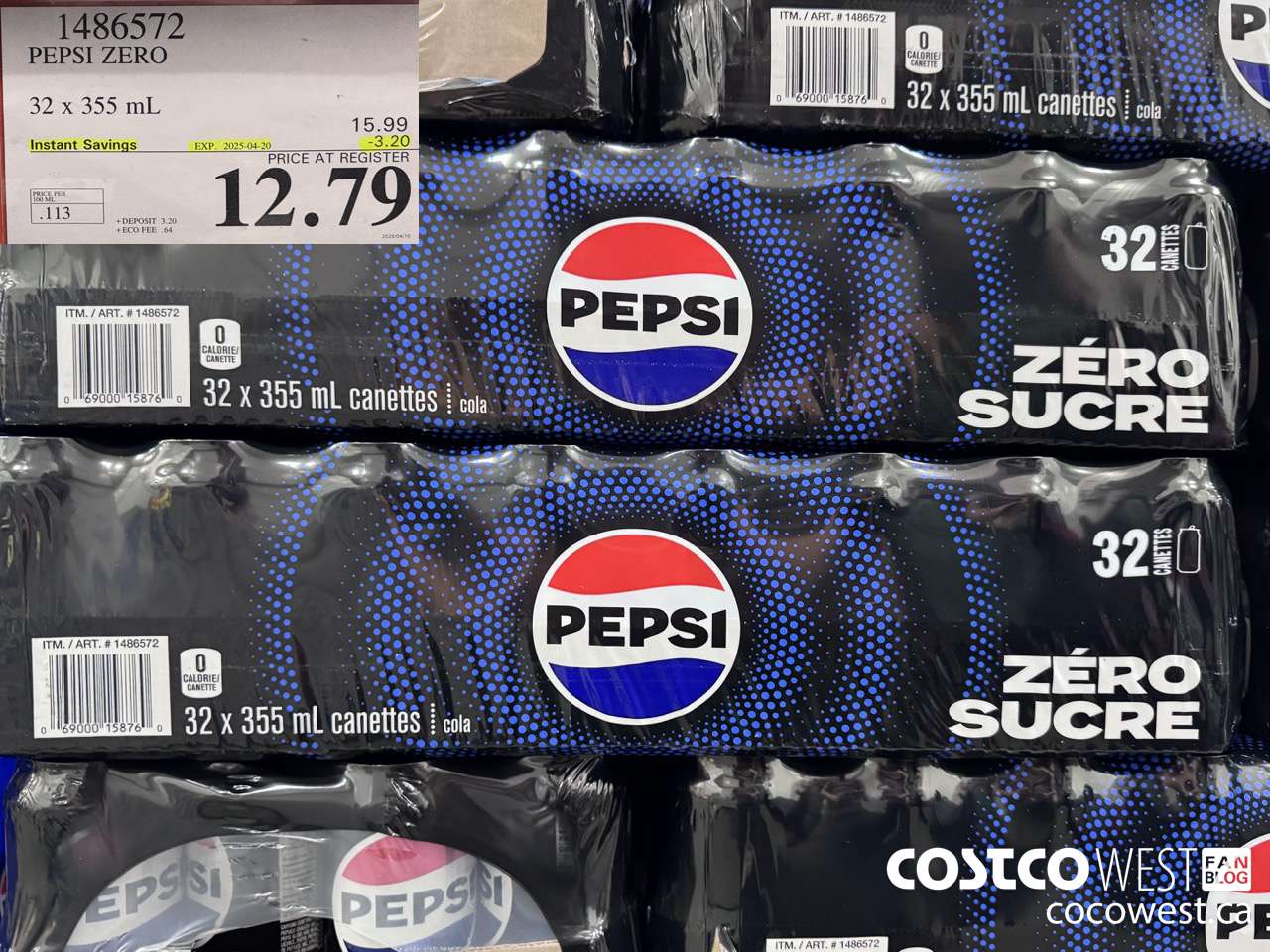 1486572 PEPSI ZERO 32 x 355 mL ($3.20 INSTANT SAVINGS EXPIRES ON 2025-04-20) $12.79