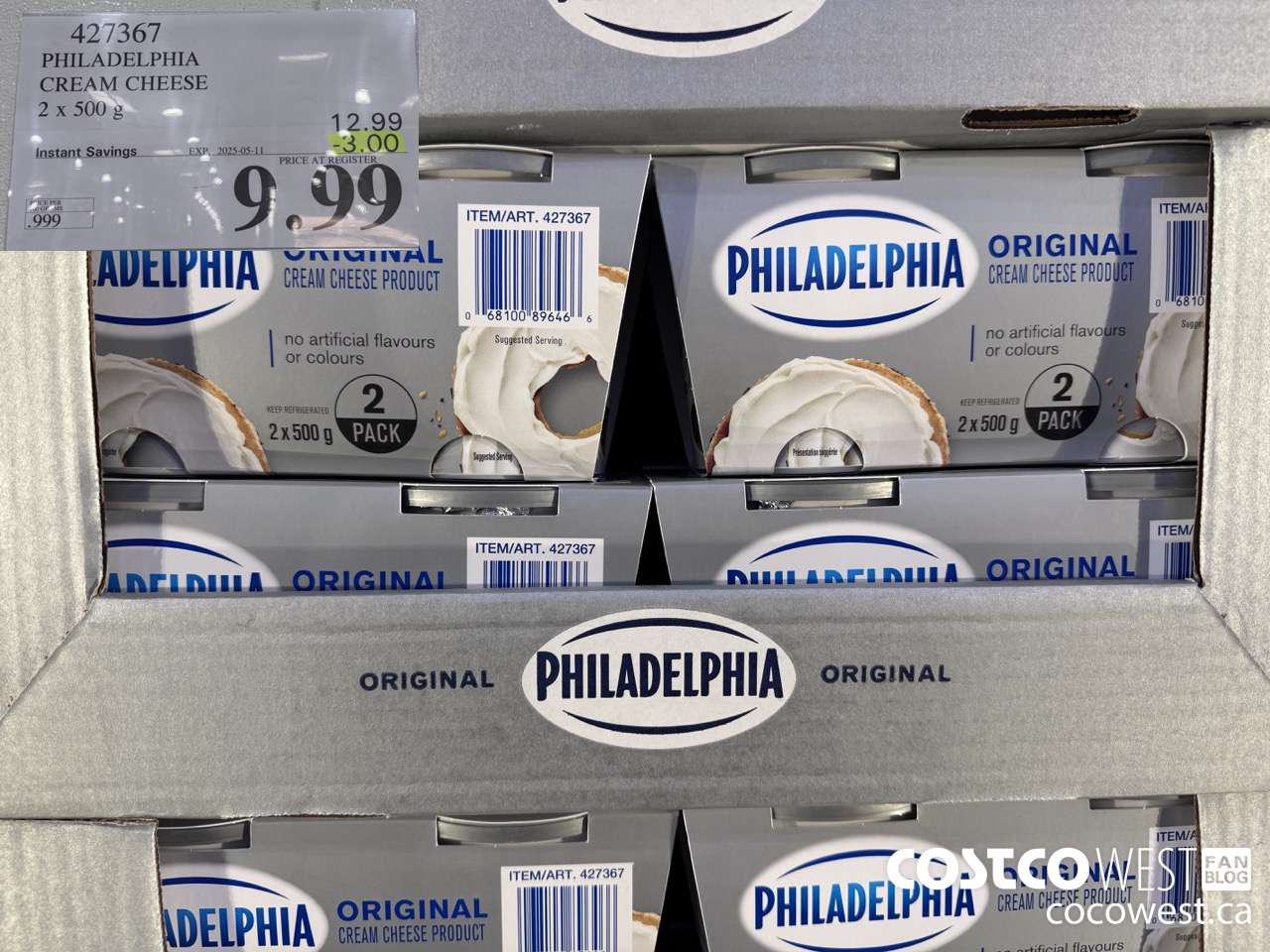 427367 PHILADELPHIA CREAM CHEESE 2 x 500 g ($3.00 INSTANT SAVINGS EXPIRES ON 2025-05-11) $9.99
