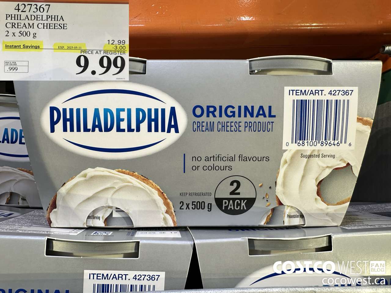 427367 PHILADELPHIA CREAM CHEESE 2 x 500 g ($3.00 INSTANT SAVINGS EXPIRES ON 2025-05-11) $9.99
